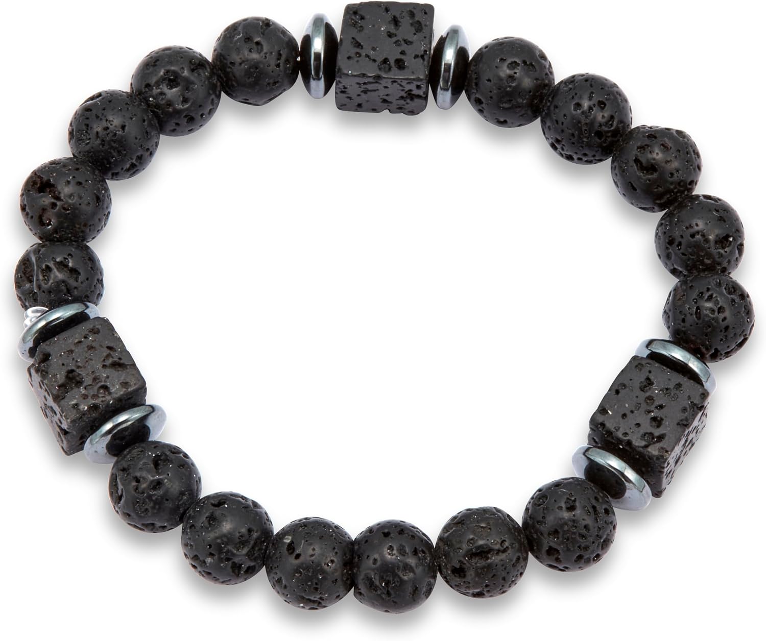 Palm Beach Jewelry Men's Round Black Lava and Hematite Silvertone Stretch Bracelet 9-inch
