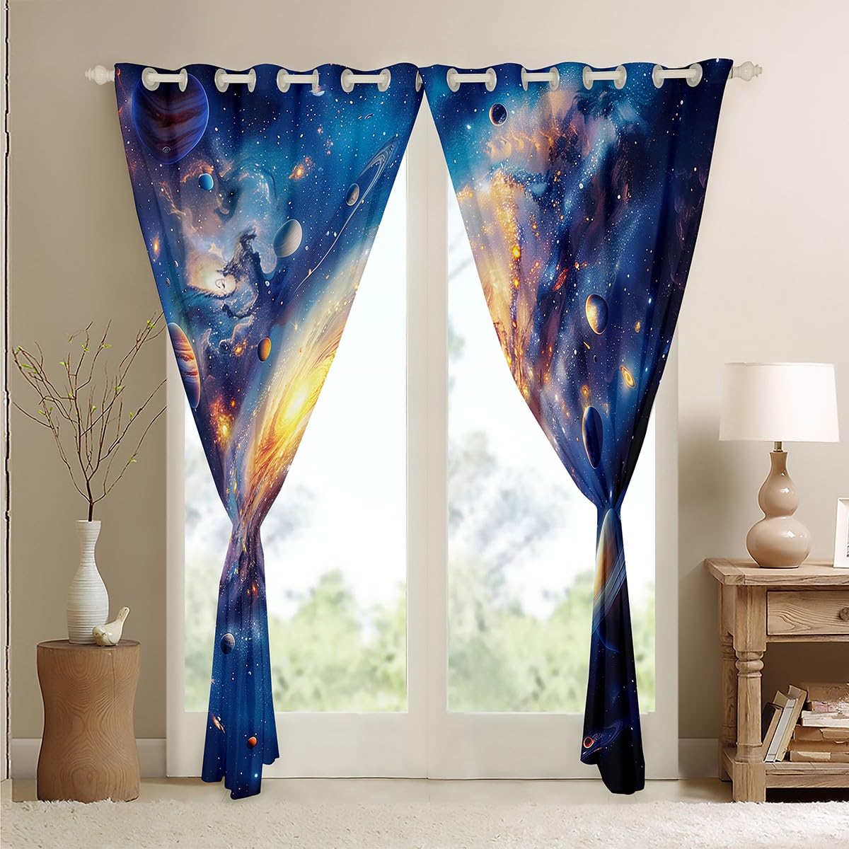 Homemissing Kids Solar System Curtains Outer Space Window Curtains for Bedroom Living Room for Kids Boys Girls Galaxy Space Window Drapes Microfiber 30%-50% Blackout Curtains - Image 4