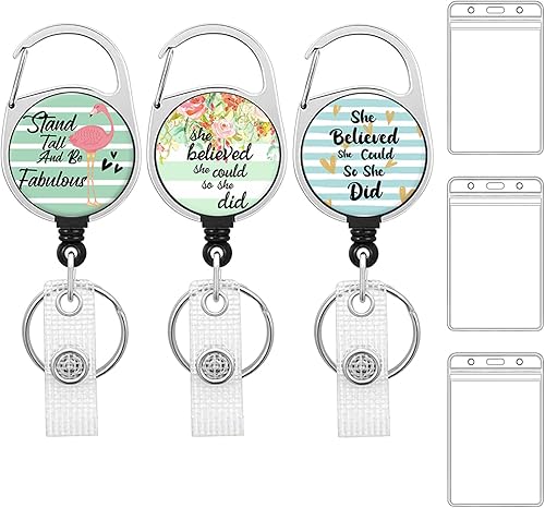 Miniatura 33 de Llavero retráctil de carrete de insignia, resistente con clip para cinturón, soporte para tarjetas de identificación verticales impermeables para 1