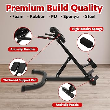 Roman Chair Back Extension Machine, 330lbs Capacity Foldable Roman Chair Hyperextension Bench, Adjustable Back Exercise Machine with 8 Adjustable for Abs SitUp Full Body Workout