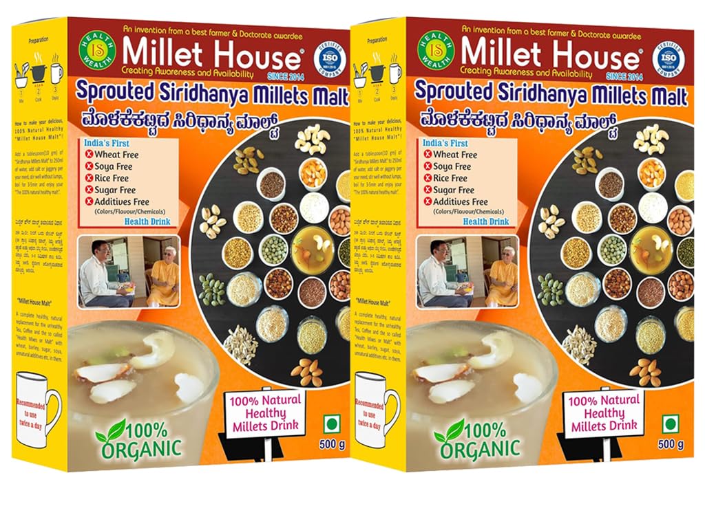 Millet House Sprouted Siridhanya Millets Malt | 30 Natural Ingredients | 100% Healthy Chemical Free Natural Certified Millet Drink | Traditional Millets Organic Mix (1kg) (500g x 2packs) (B0CQPHK27P) Amazon Price History, Amazon Price Tracker