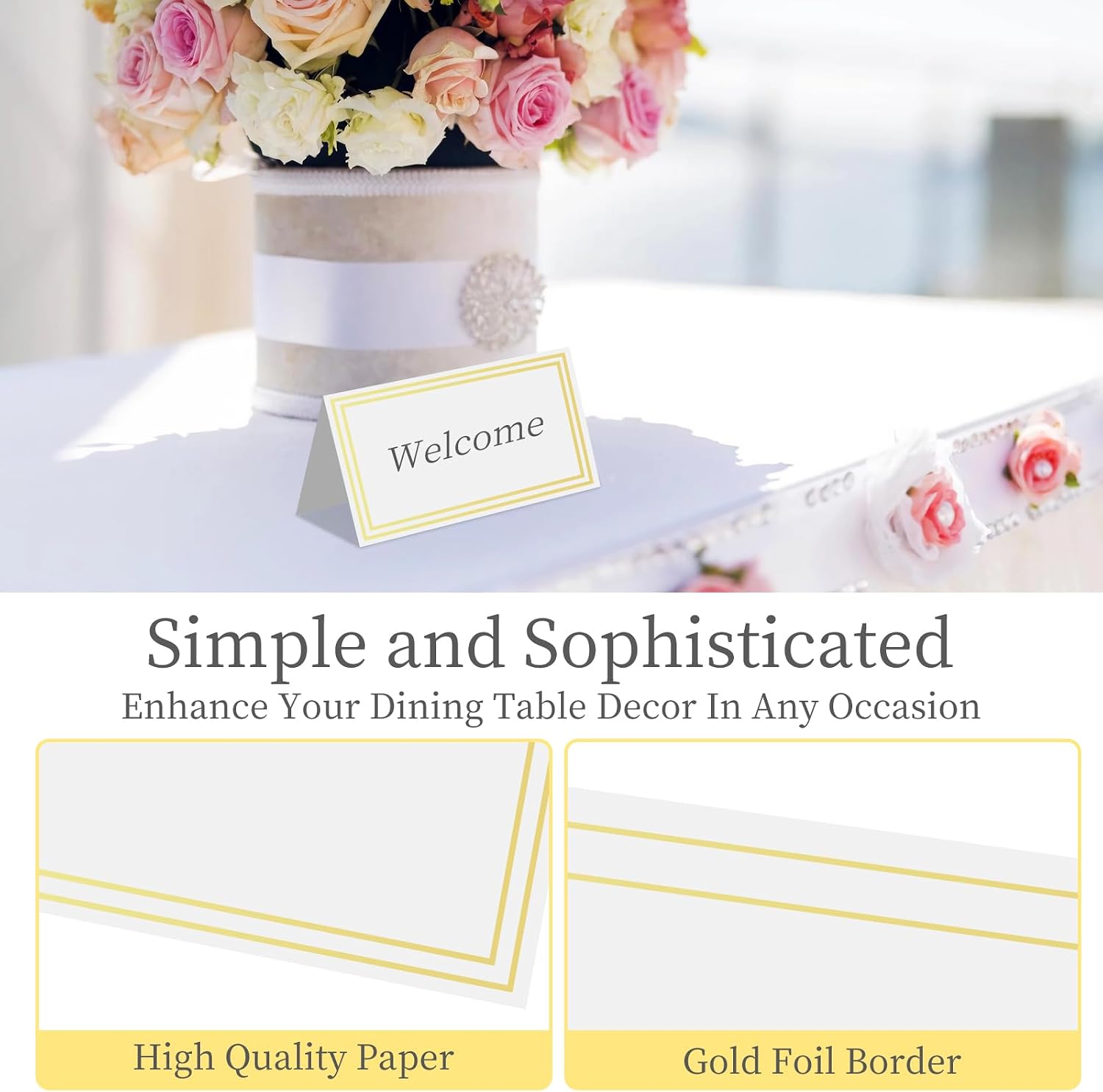 50 Pcs Premium Place Cards,2"×3.5"Table Place Cards with Gold Foil Border