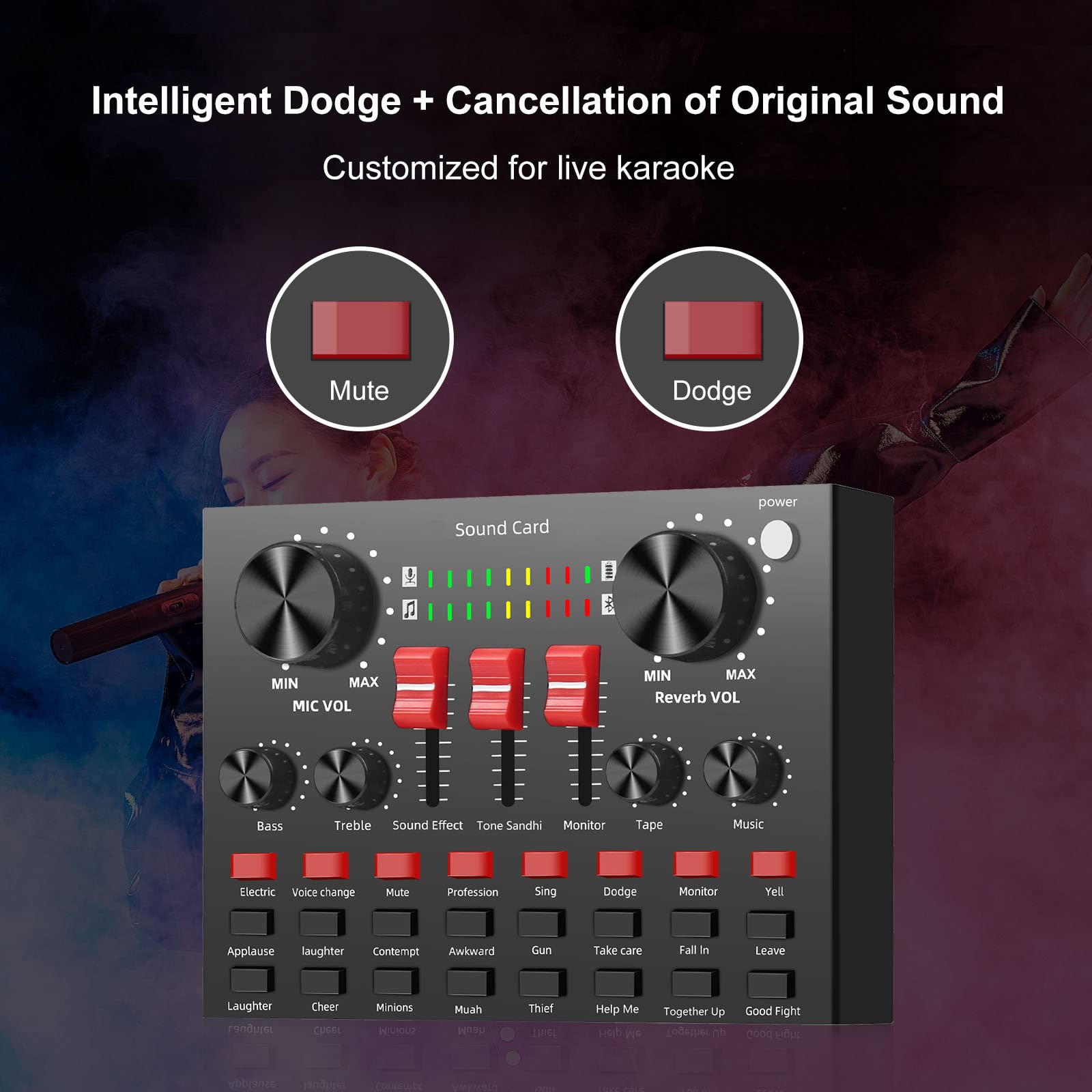 Tarjeta de audio externa con mezclador de Bluetooth, efectos de audio, cargador de tarjeta de sonido, karaoke, smartphone, PC