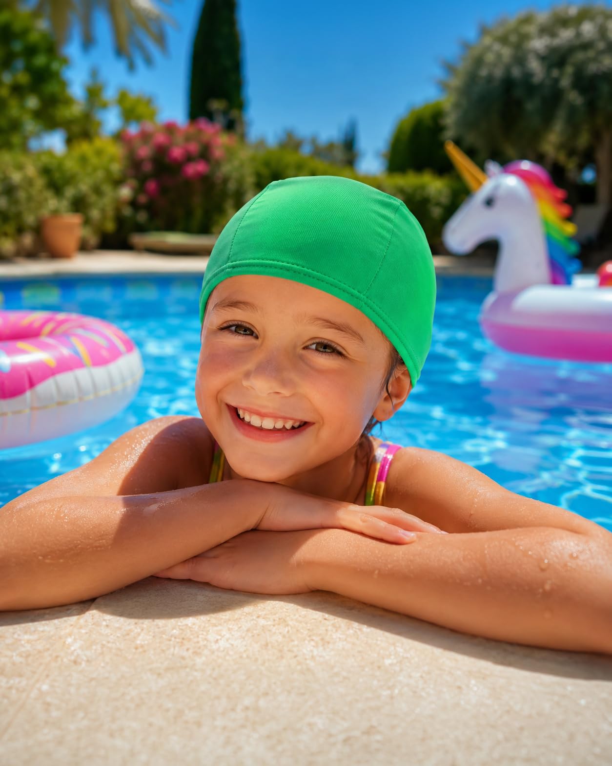 Gorro de Piscina para Niños de Poliéster, Suave y Elástico, Protección del Cabello para Piscina y Playa, Cómodo y Reutilizable