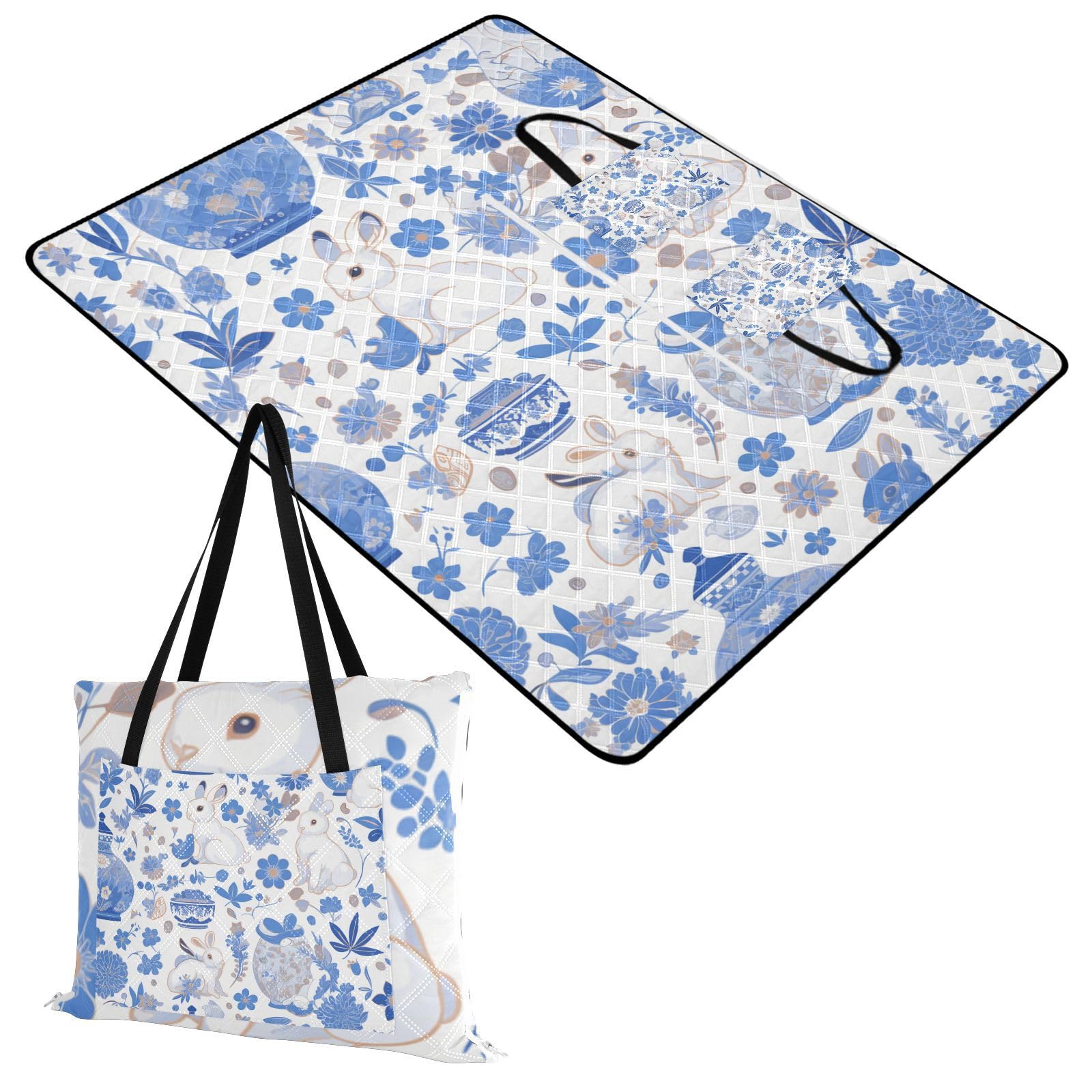 Juego de picnic impermeable de color azul conejo, manta portátil para picnic de playa, para hierba, artículos de picnic, cobijas para picnic