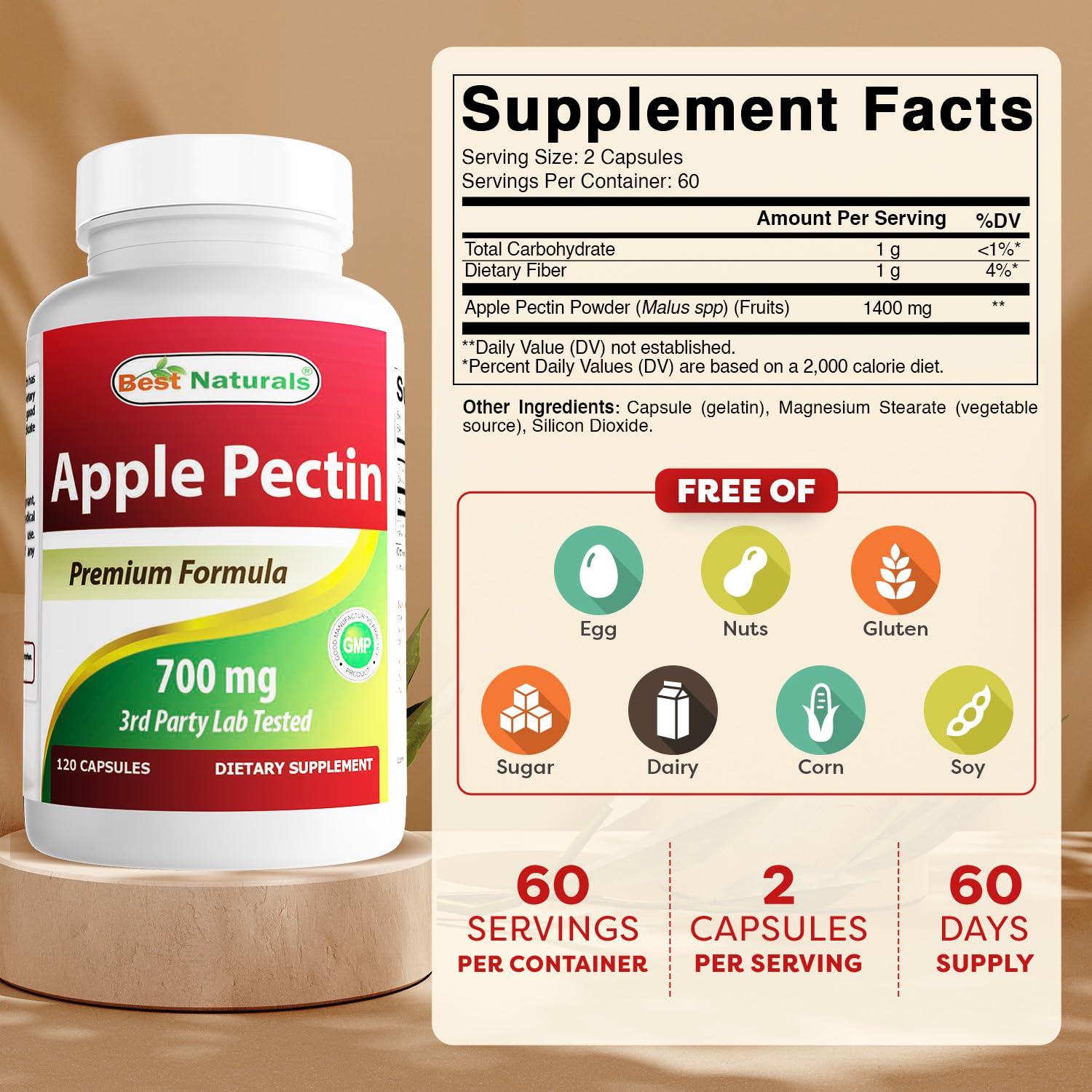 Best Naturals Apple Pectin 700 mg 120 Capsules — Amazon image 2