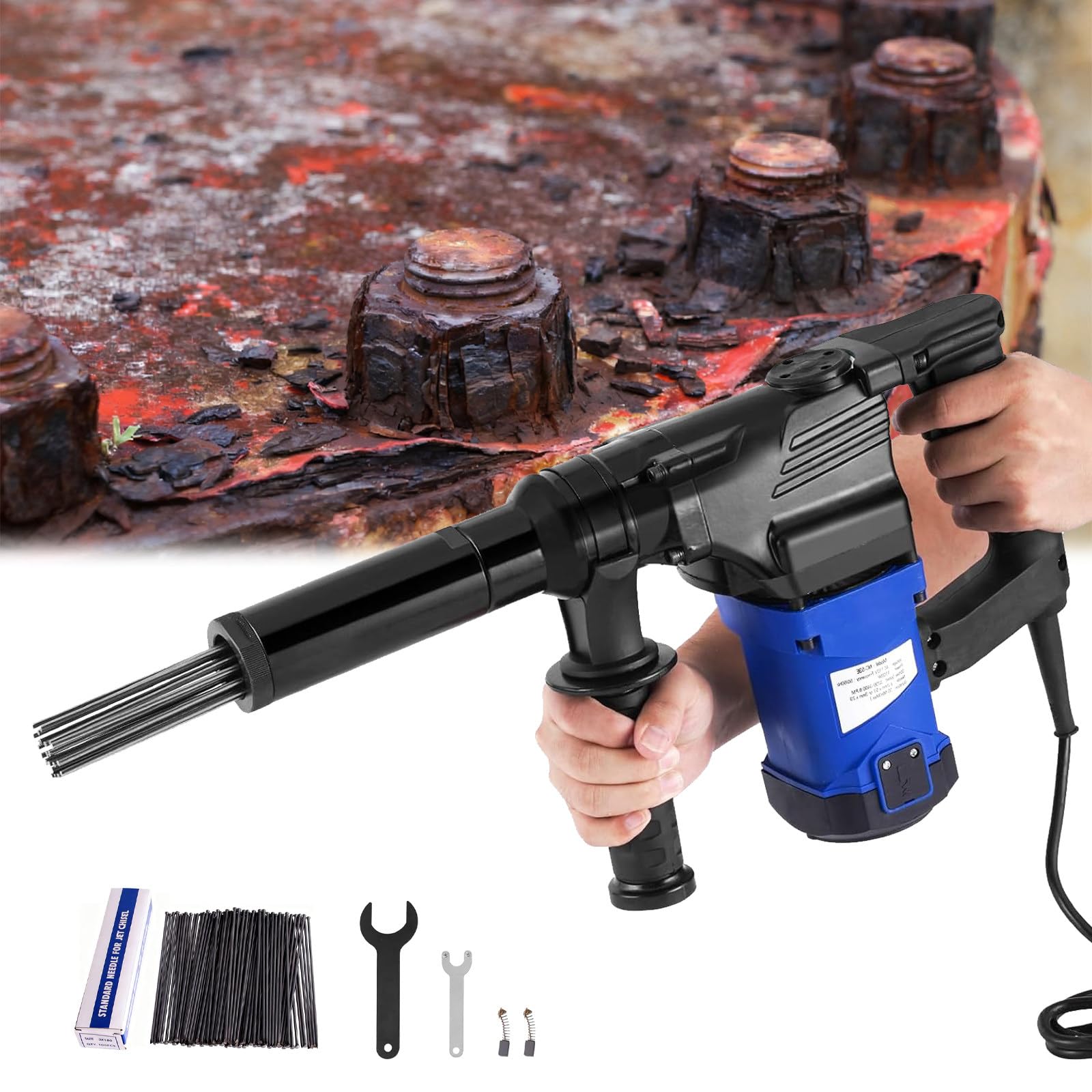 Desincrustador eléctrico de Agujas de 1100 W - Pistola Industrial para Eliminar óxido con empuñadura Tipo Pistola y Mango Giratorio de 360° para Eliminar eficazmente óxido (110v)