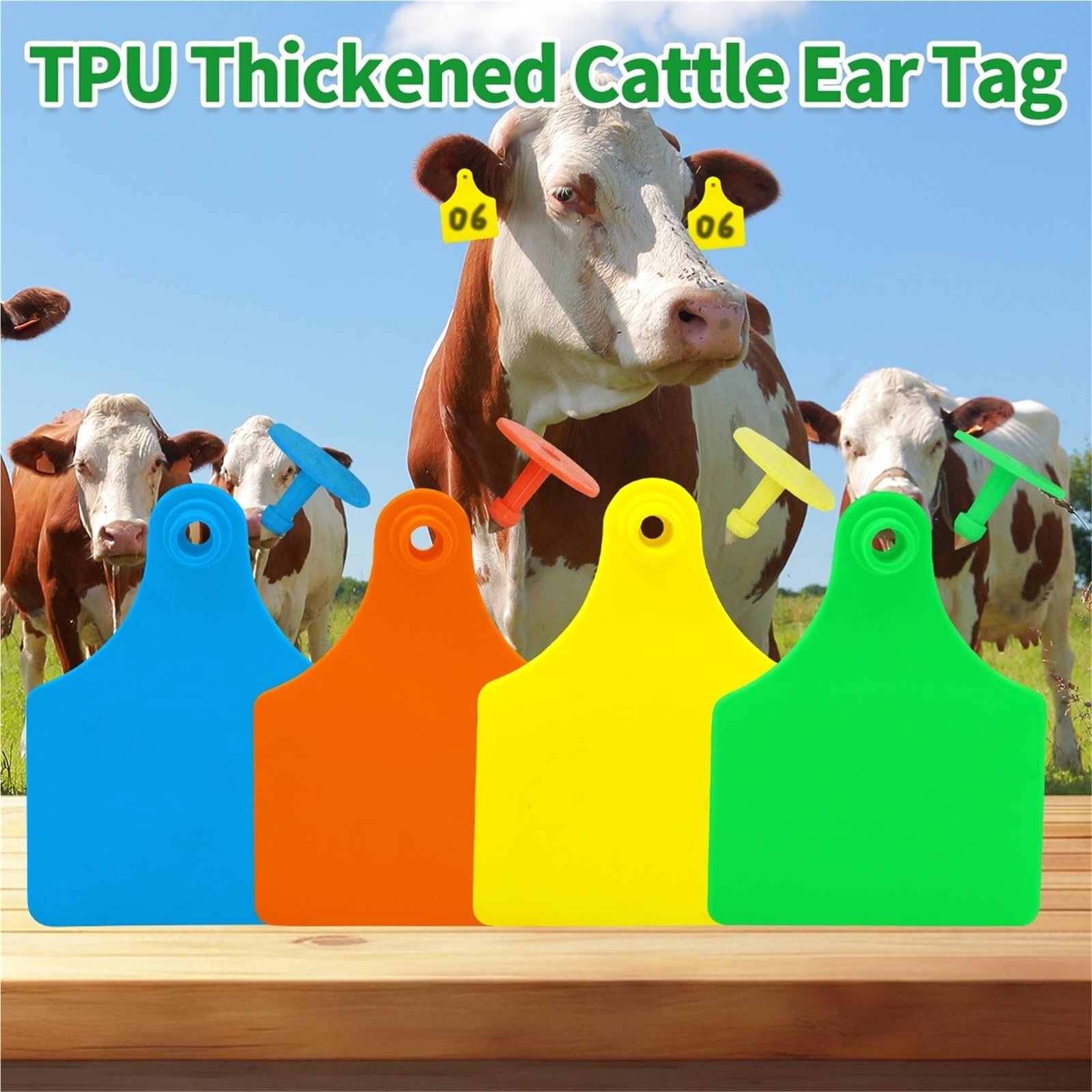 Lot de 100 étiquettes d'oreilles en TPU épais sans mots tapant des mots - Tête en cuivre - Carte d'identification pour bovins, vaches, cochons (vert)