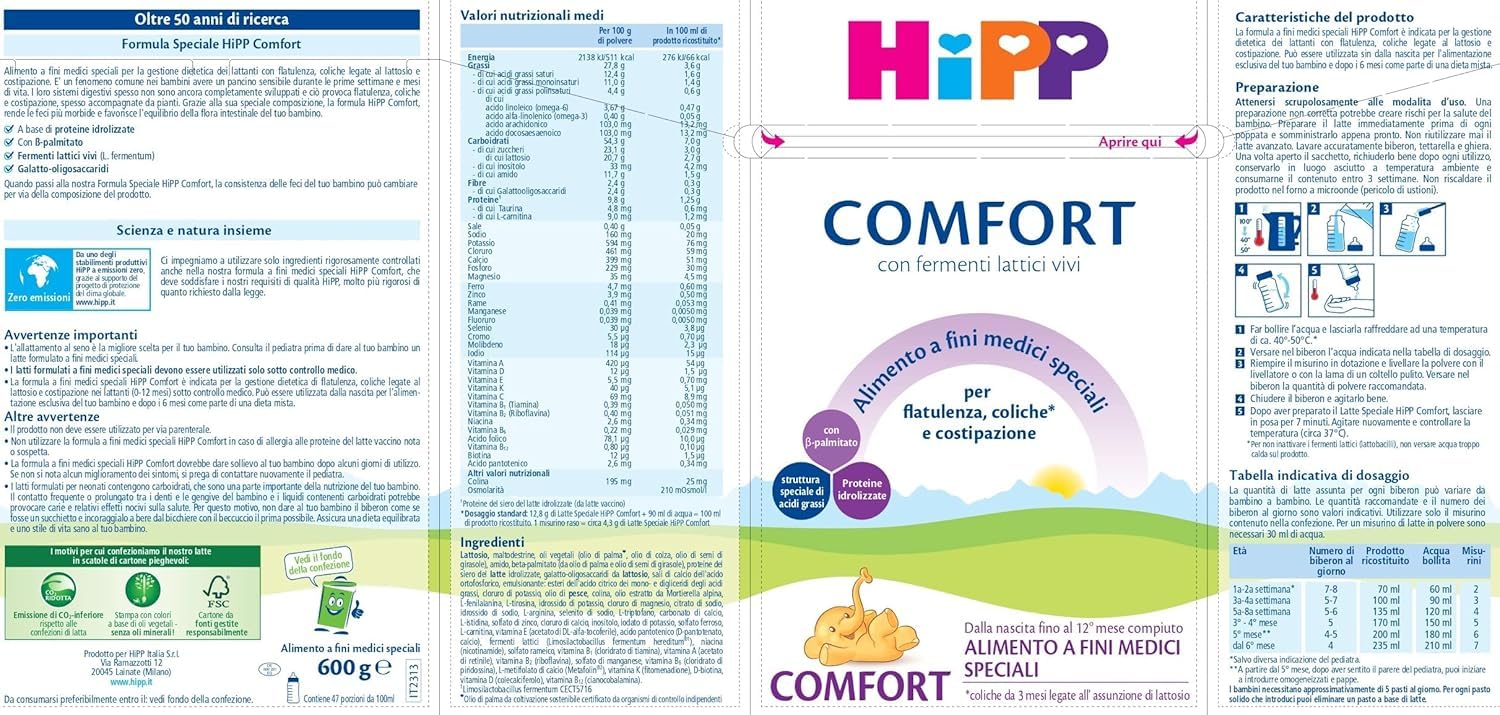HiPP Latte Comfort in Polvere, Anti-Coliche, dalla Nascita Fino AI 12 Mese, 4 Confezioni da 600 gr, Latte in Polvere, Neonato, Latte in Polvere per Neonati