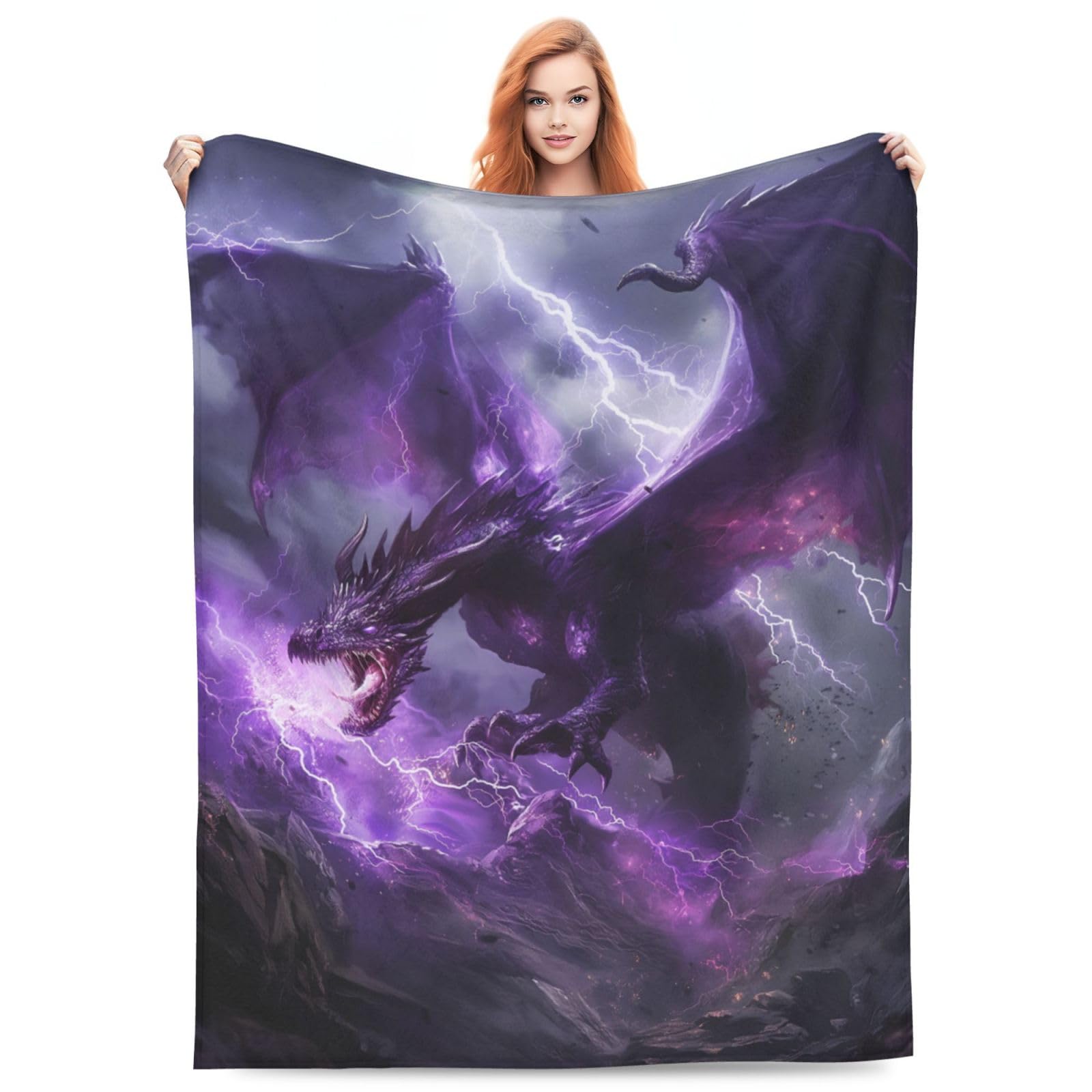 Turamurra Dragon Blanket Gifts for Kids Girls Boys Adults Soft Warm Lightweight Cozy Purple Lightning Dragon Throw Blankets for Bed Sofa Living Room Couch Home Decor 50"x60" — image 1
