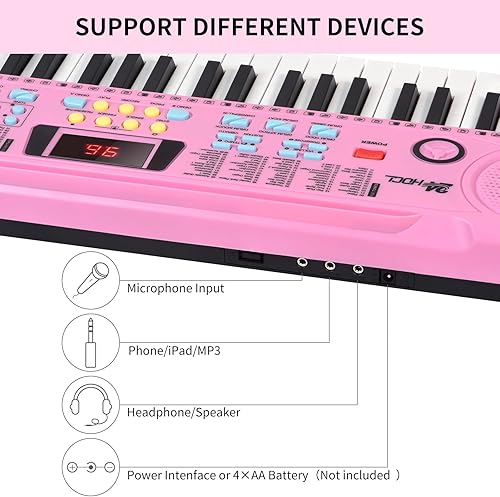 Miniatura 4 de Teclado de 61 teclas iluminadas, teclado de piano para niños con adaptador UL, soporte, altavoz integrado, micrófono, teclado electrónico portátil