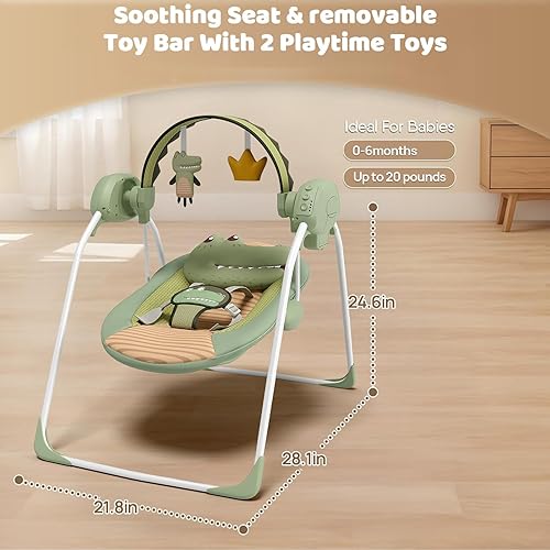 Miniatura 4 de Columpios de bebé para bebés, columpio portátil con velocidad adaptable, música y temporizador, columpio infantil para bebés de 0 a 9 meses, 6 a 20