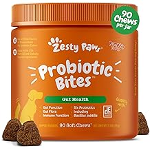 Zesty Paws Probiotics for Dogs - Digestive Enzymes for Gut Flora, Digestive Health, Diarrhea &amp; Bowel Support - Clinically Studied DE111 - Dog Supplement Soft Chew for Pet Immune System - Pumpkin