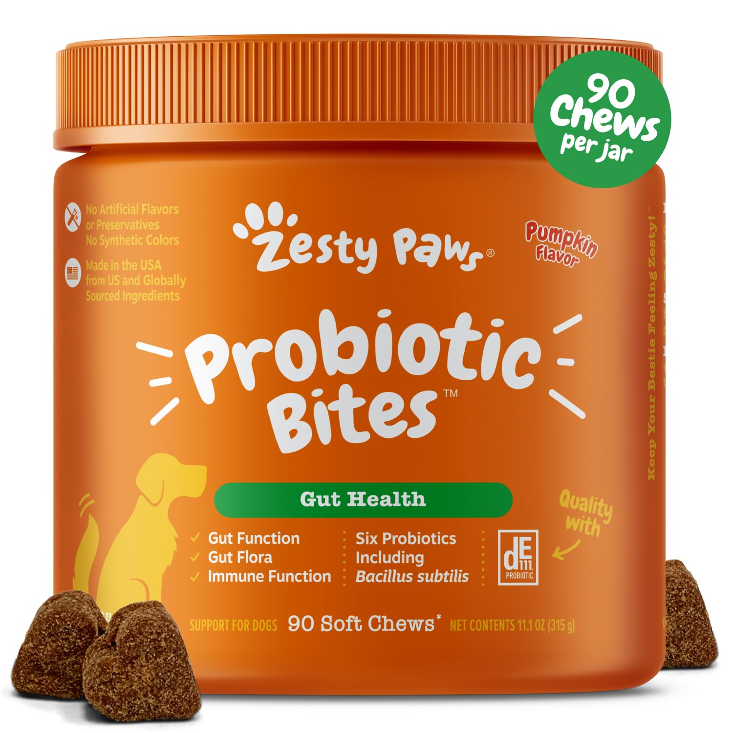 Zesty Paws Probiotics for Dogs - Digestive Enzymes for Gut Flora, Digestive Health, Diarrhea & Bowel Support - Clinically Studied DE111 - Dog Supplement Soft Chew for Pet Immune...