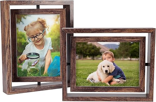 Paquete de 2 portarretratos giratorios de 5 x 7 pulgadas, marco flotante de vidrio de doble cara para flores prensadas de oficina, marco de pie