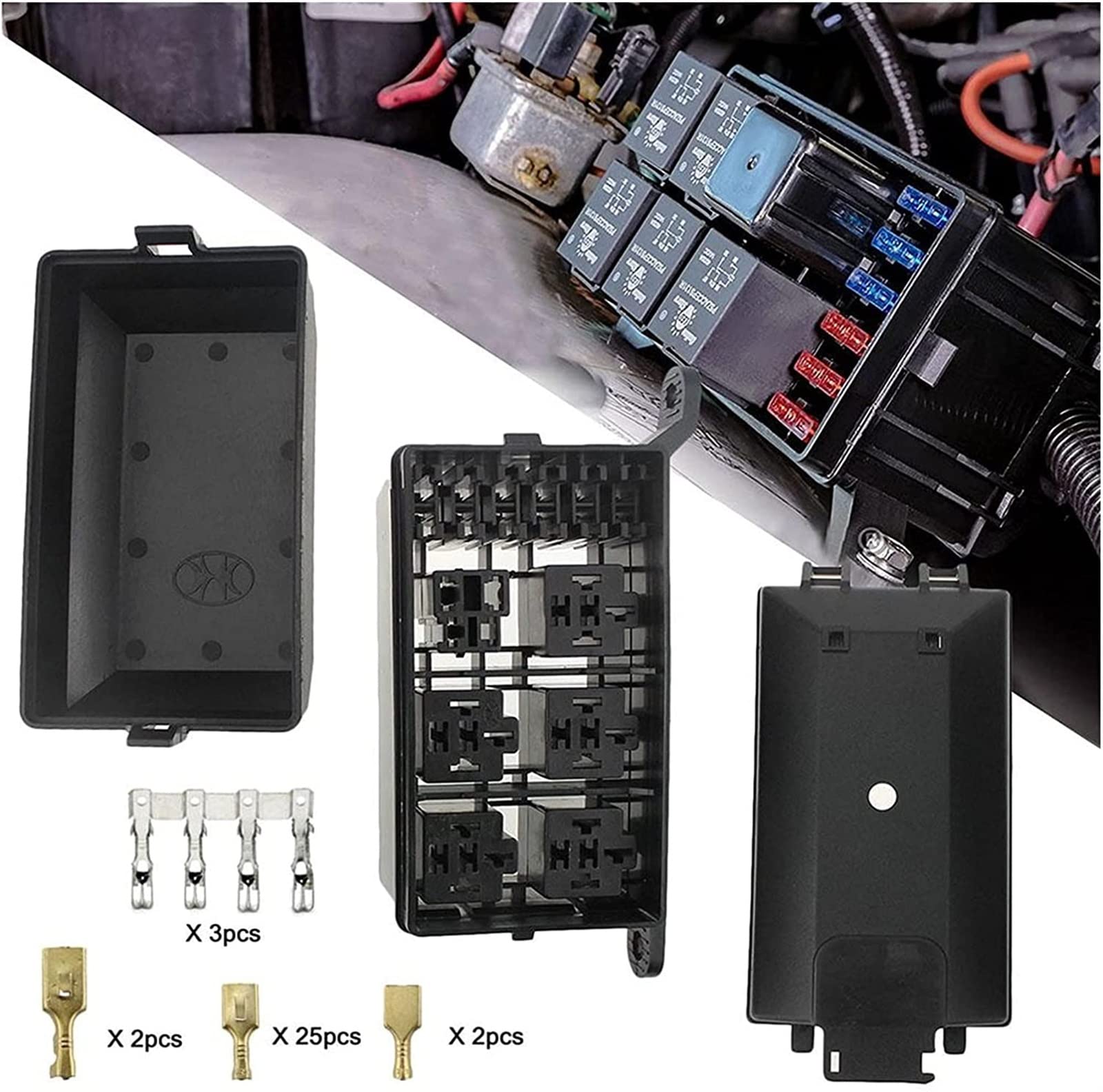 Parti di ricambio Relè universale DC 12V Car Marine a 6 vie + blocco scatola portafusibili lama a 6 slot