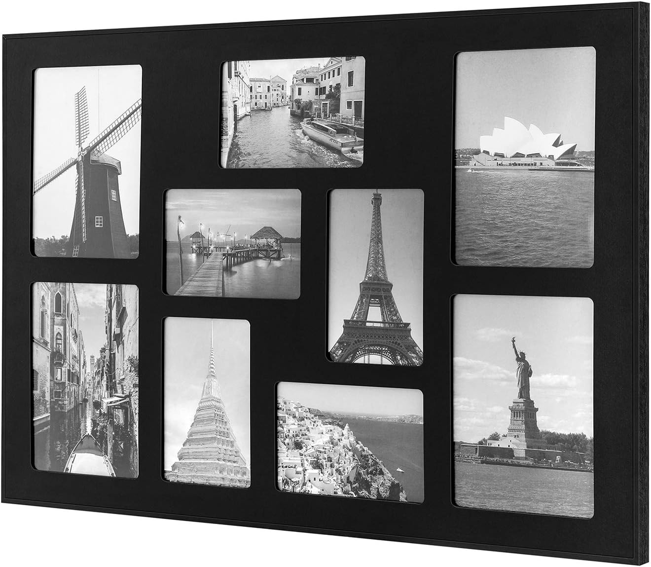 ONE WALL 16x24 Inch Multi Collage Picture Frame 9-Opening Black Wood Frame for Multiple Photos Display Five 4x6 & Four 5x7 Photos - Wall Mounting Hardware Included