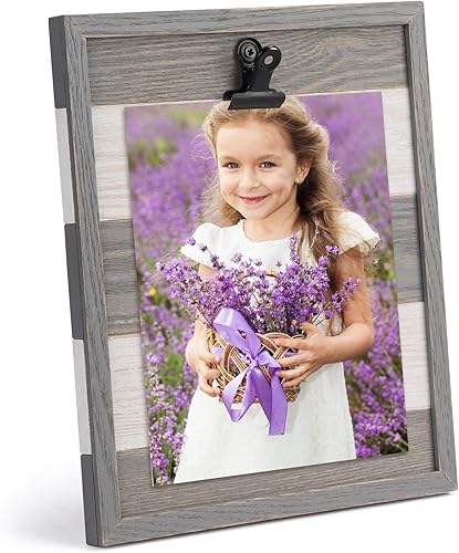 PETAFLOP Portarretratos de madera con clip de 5 x 7 pulgadas, rústico, hecho a mano, marco de granja de 5 x 7 pulgadas, decoración de mesa para