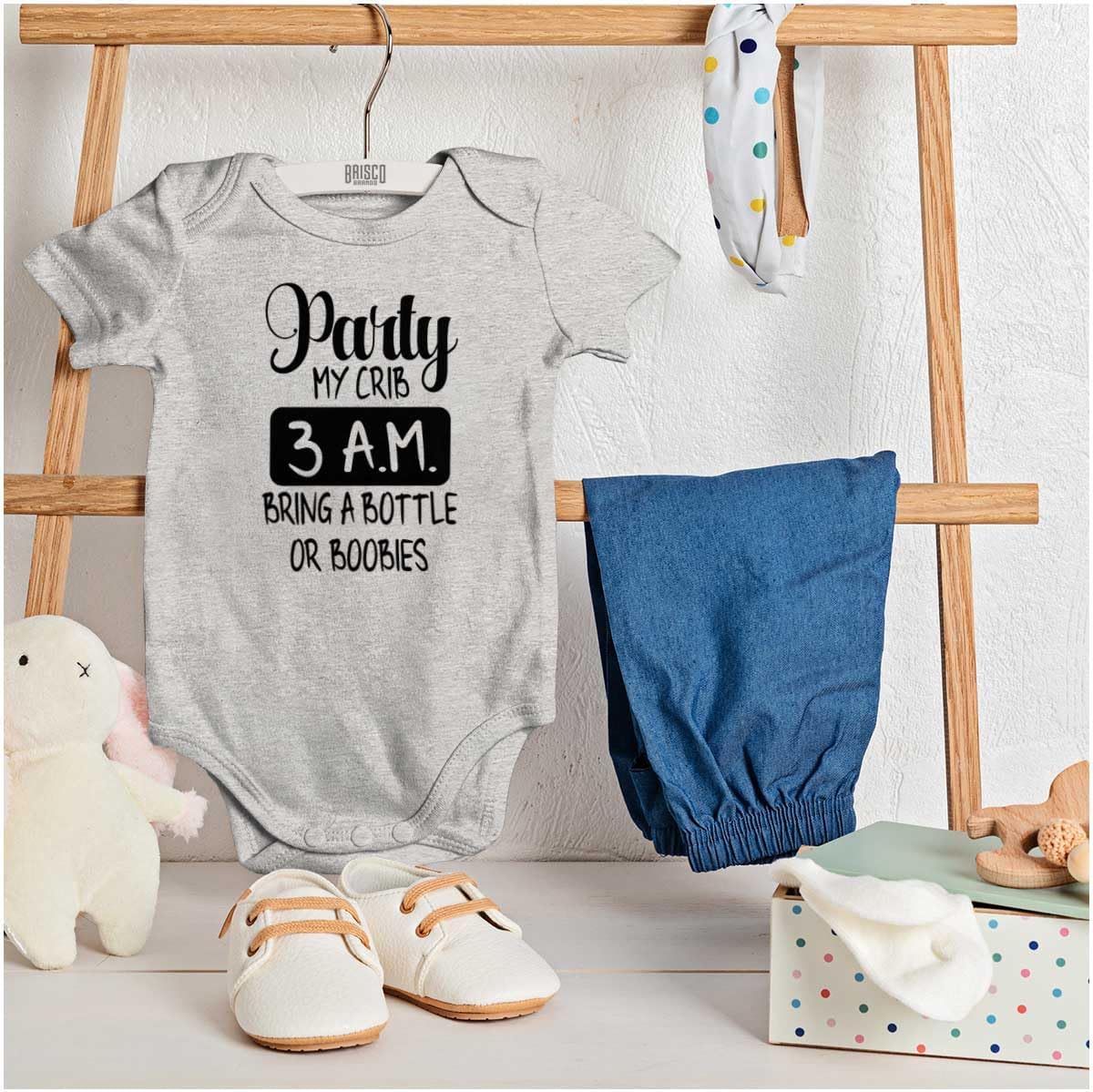 Brisco Brands Party at My Crib 3 A.M. Feeding Funny Baby Romper Boys or Girls