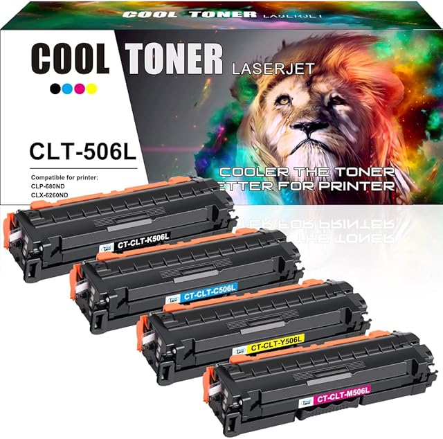 Cool Toner Compatible Toner Cartridge Replacement for Samsung CLT-506L CLT-K506L CLP-680DW CLP-680ND CLX-6260FD CLX-6260FR CLX-6260FW CLX-6260ND CLX-6260 CLP-680 (Black Cyan Yellow Magenta, 4-Pack)