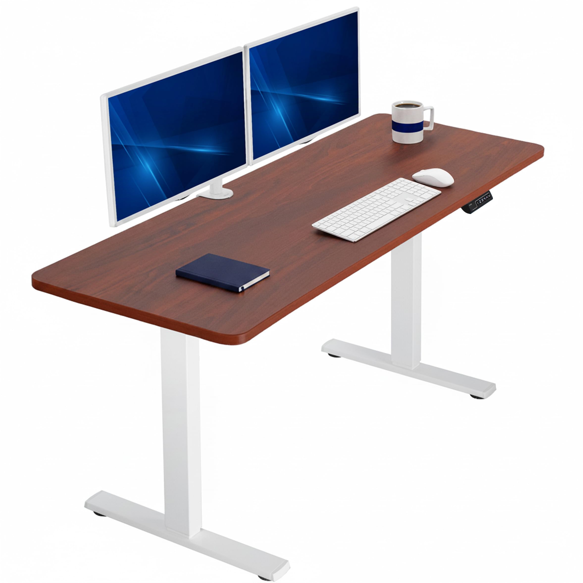 VIVO Dark Walnut 60 x 24 in Standing Desk, DESK-KIT-1W6D | Electric, Holds 220 lbs, Sit Stand, Height Adjustable, Solid One-Piece Table Top, Memory Presets, 1B Series, White Frame
