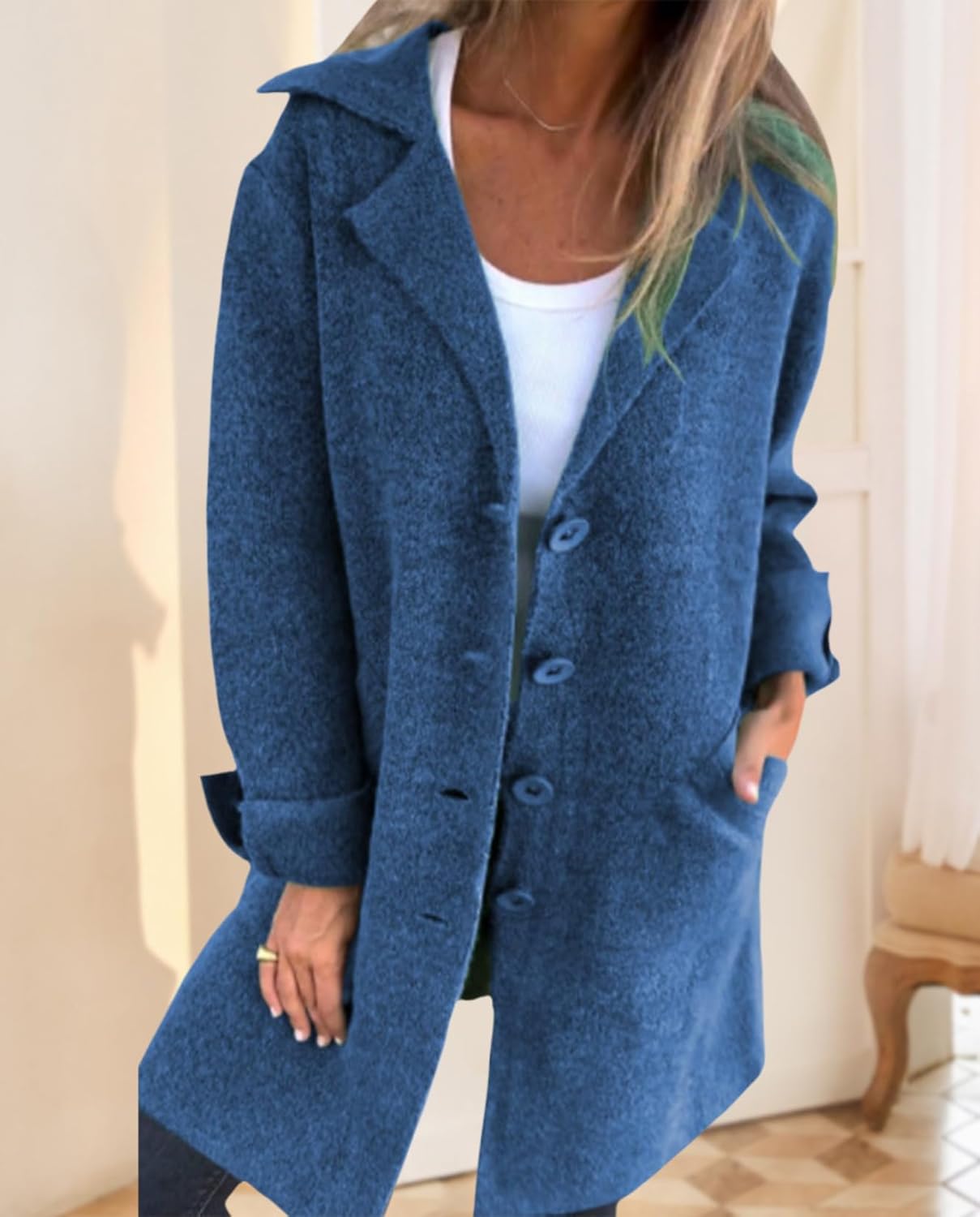 BIVENANT Women's Solid Button Color Long Coats Casual Fall Winter Jackets for Women Trench Open Fron Coat with Pockets