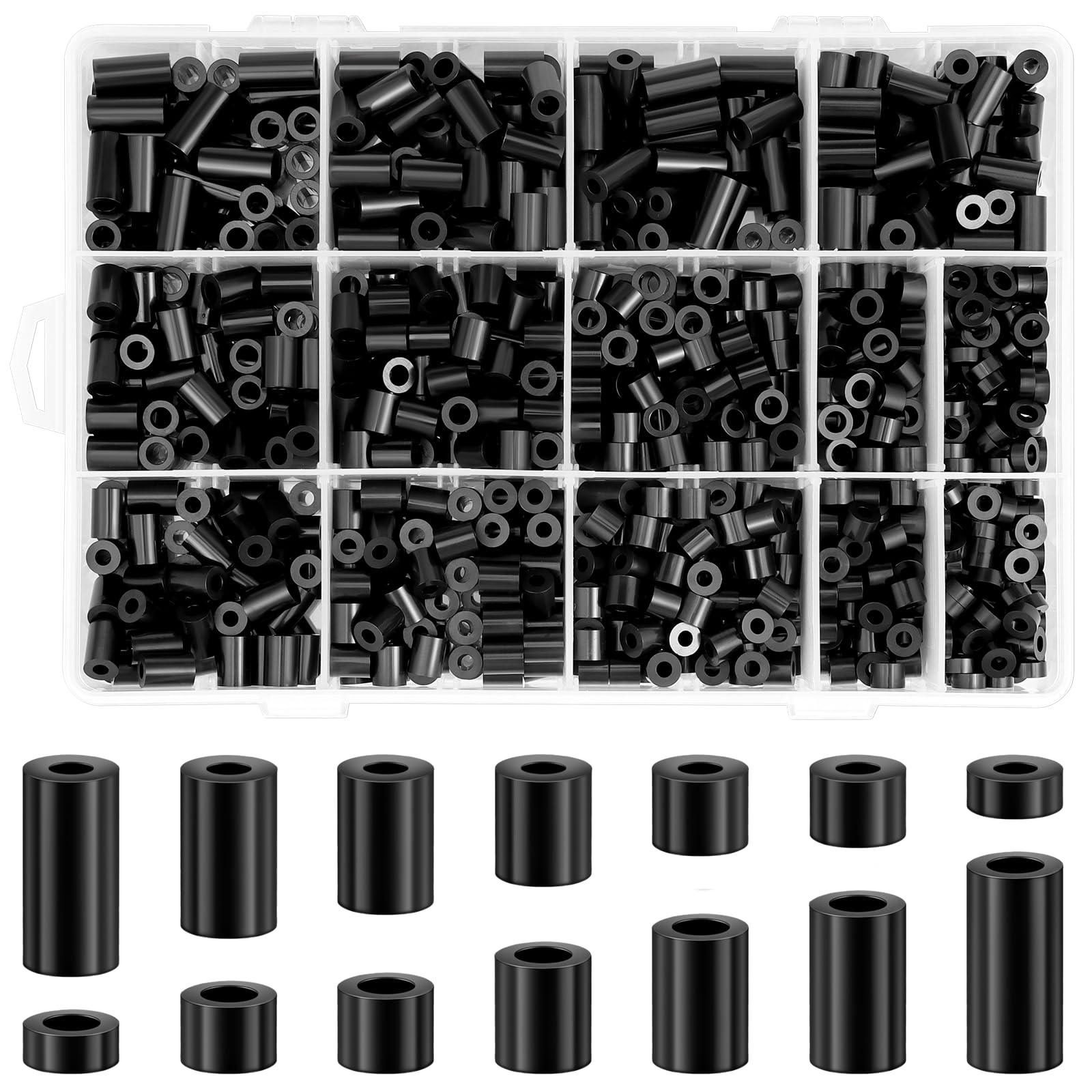 1000 Pcs Black Nylon Round Spacers for M3 M4 Screws, Electrical Outlet Kit