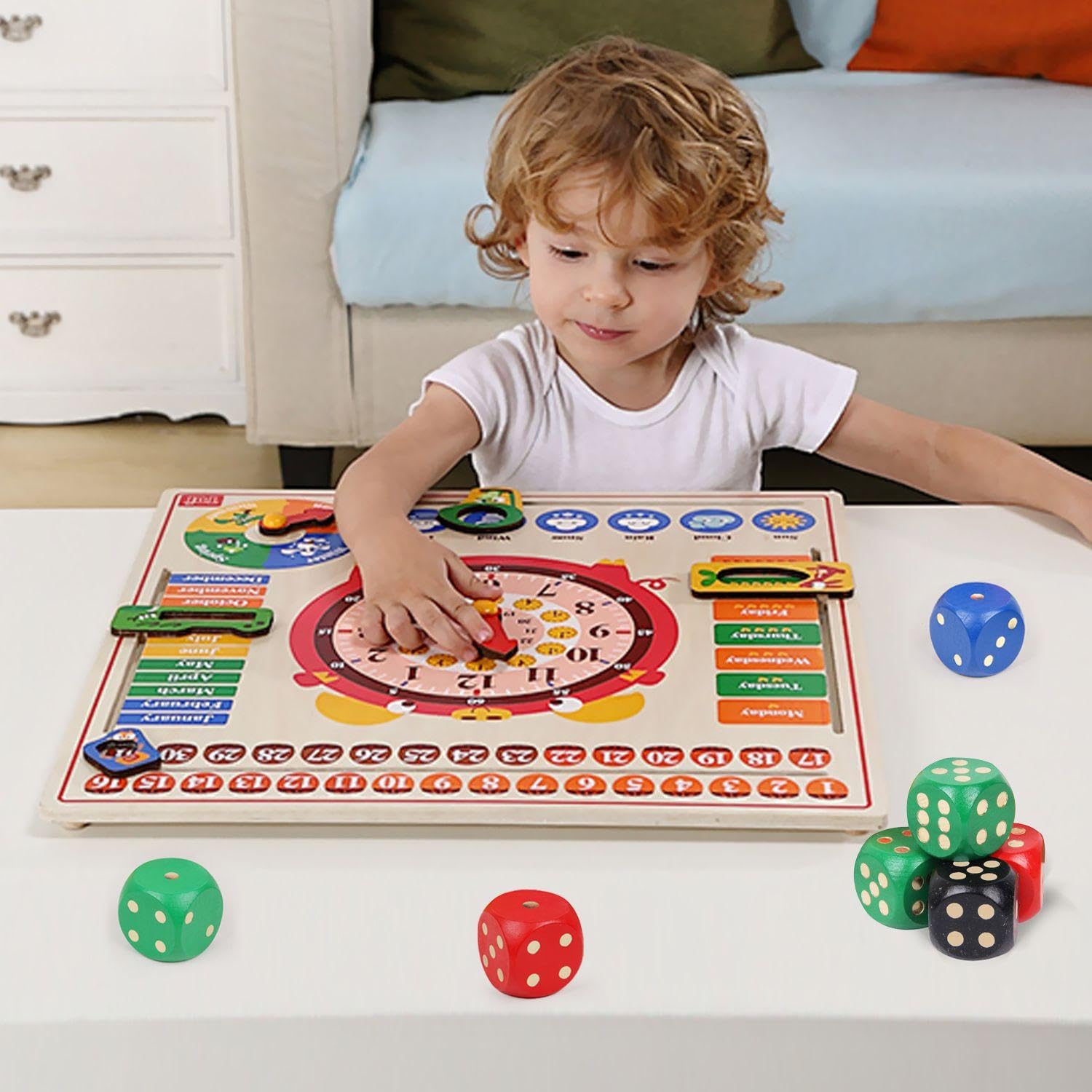 Confezione da 4 Dadi in Legno, Dadi Grandi, Gioco di Lancio, Giocattolo Educativo, Supporto Gioco Interattivo