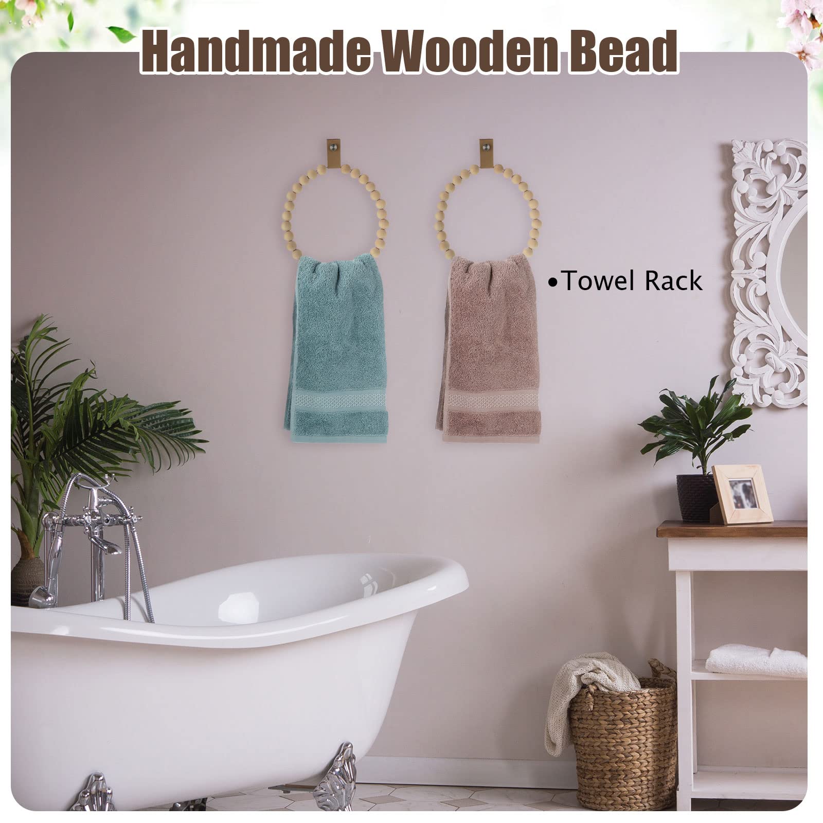 Boho Handtuchhalter Aus Holz – 2er Set Mit Perlen, Rustikal (ca. 17,5 Cm) Für Bad & Küche