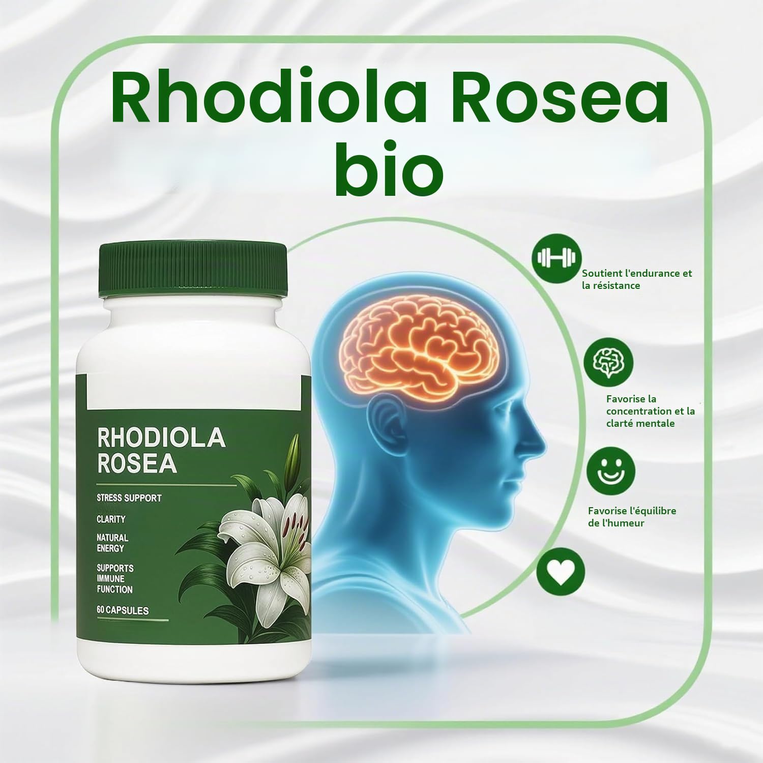 Rhodiola rosea biologique, formule naturelle,3PCS | , soutient l'immunité, concentre l'esprit, favorise l'équilibre émotionnel global, sans OGM, soulage la fatigue