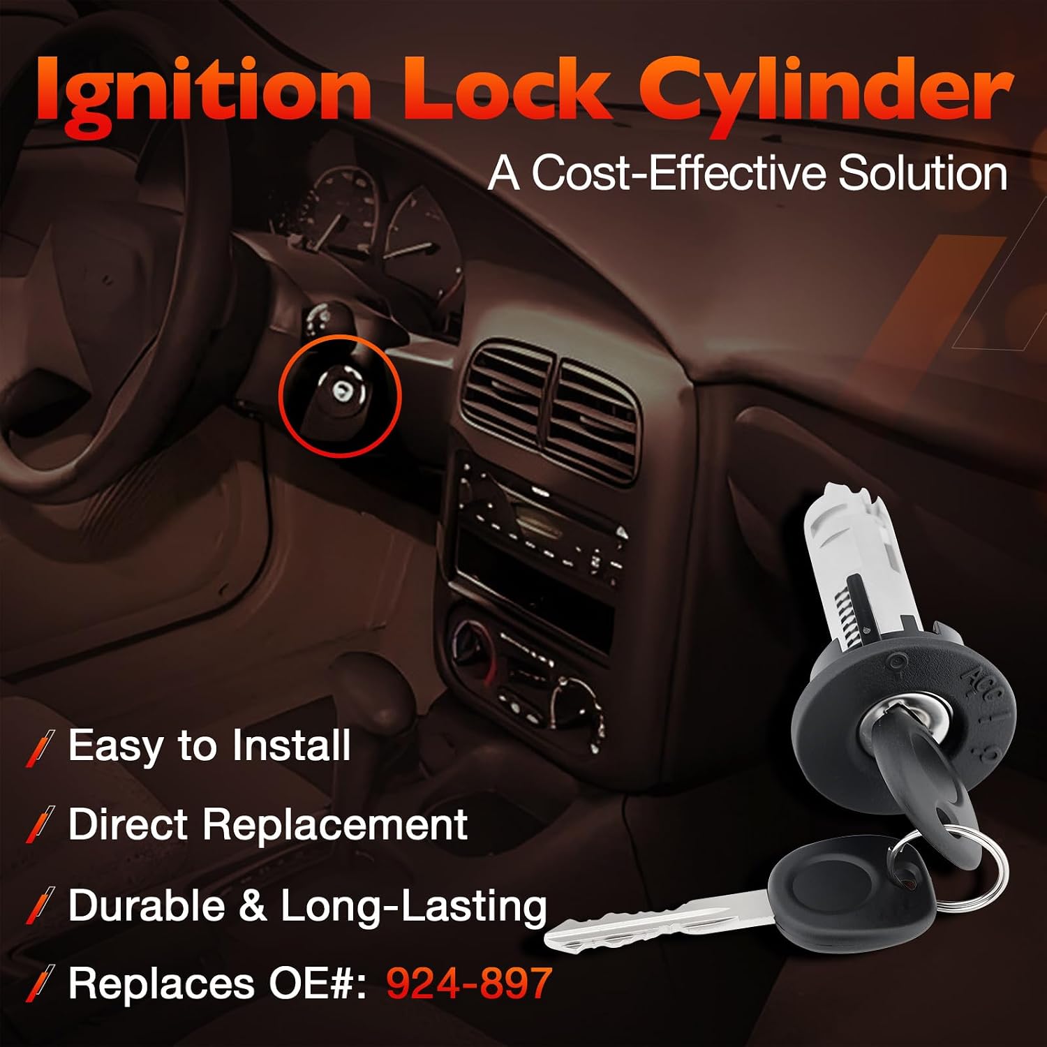 Ignition Switch Lock Cylinder, Compatible with Saturn 2000-2002 SC/SL, 2000-2001 SW2, 2002-2007 Vue, Replaces# 924-897