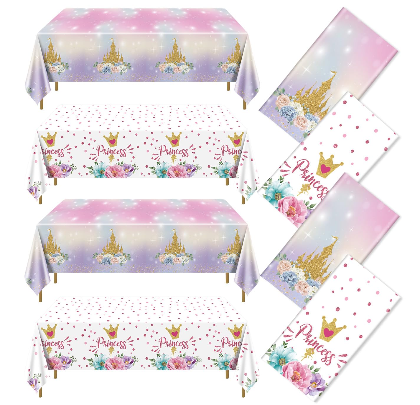 PTECDROTS 4 Pcs Princess Tablecloths, Princess Birthday Party Decorations
