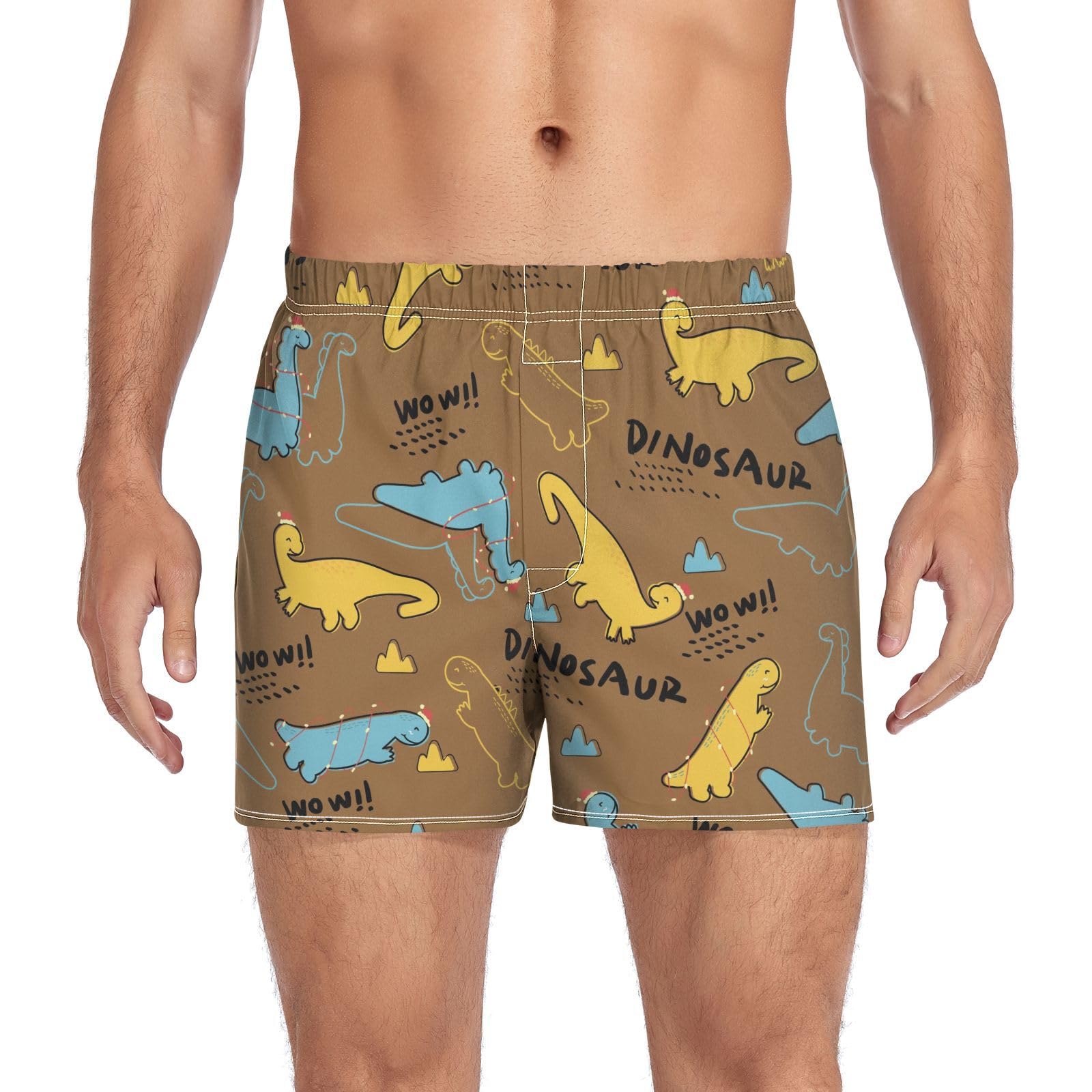 MNSRUU Mens Boxer Shorts Sleep Short Cotton Loose Cute Dinosaur Underwear Pajama Shorts Woven Boxers for Men