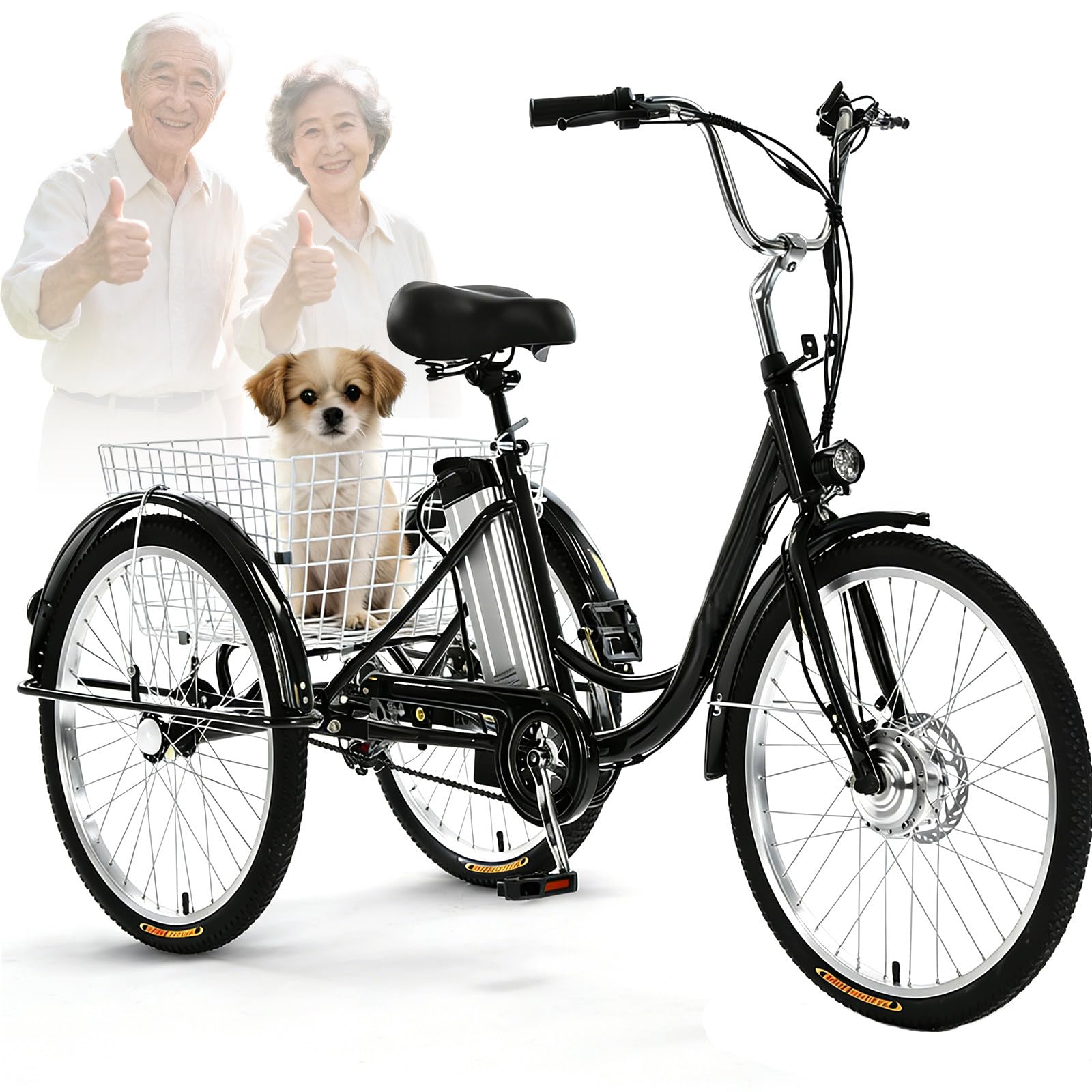 LRPMGZYoe 24" Electric Tricycle for Seniors Pedal Assist for Adults 150 kg Load Capacity Adjustable Height with Basket Elderly Exercise Shopping Scooter Comfortable Rides Black