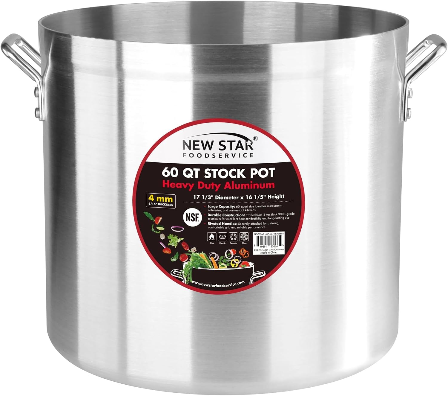 New Star Foodservice 60 Qt Aluminum Stock Pot, No Cover
