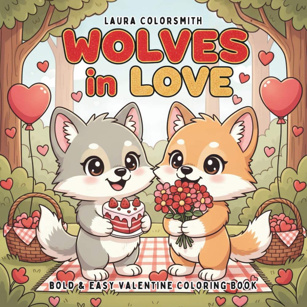Wolves in Love - Bold & Easy Valentine Coloring Book: Adorable Wolf Love Moments for Stress Relief Coloring (Coloring book for Valentine)