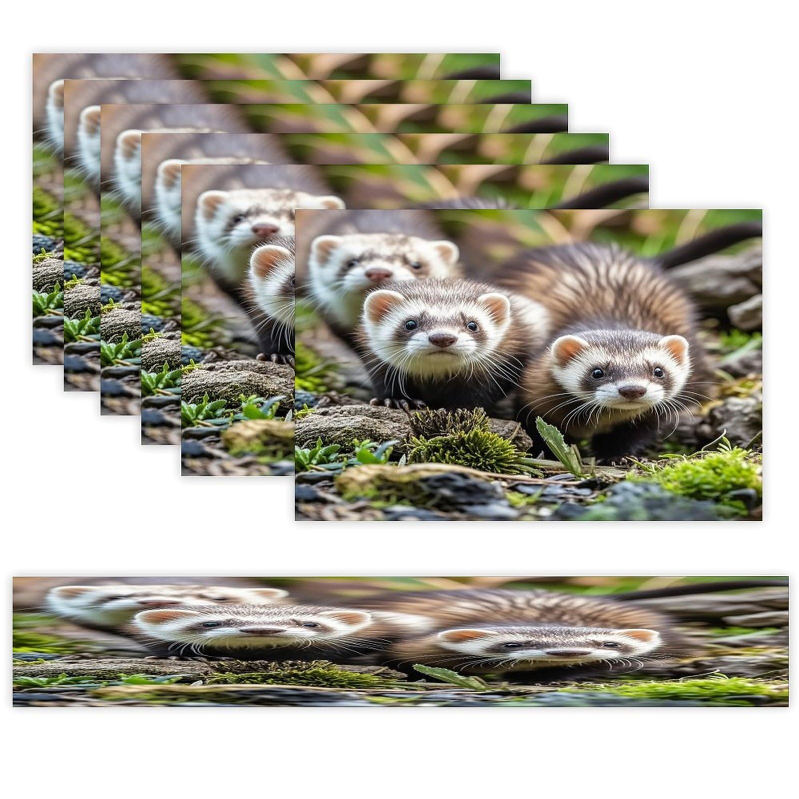 Ferrets Table Runner and Placemats Set of 6 Stain Resistant Heat Resistant Place Mats for Kitchen Dining Table Mats Long Table Runner Modern Art Dining Decor for Daily Use