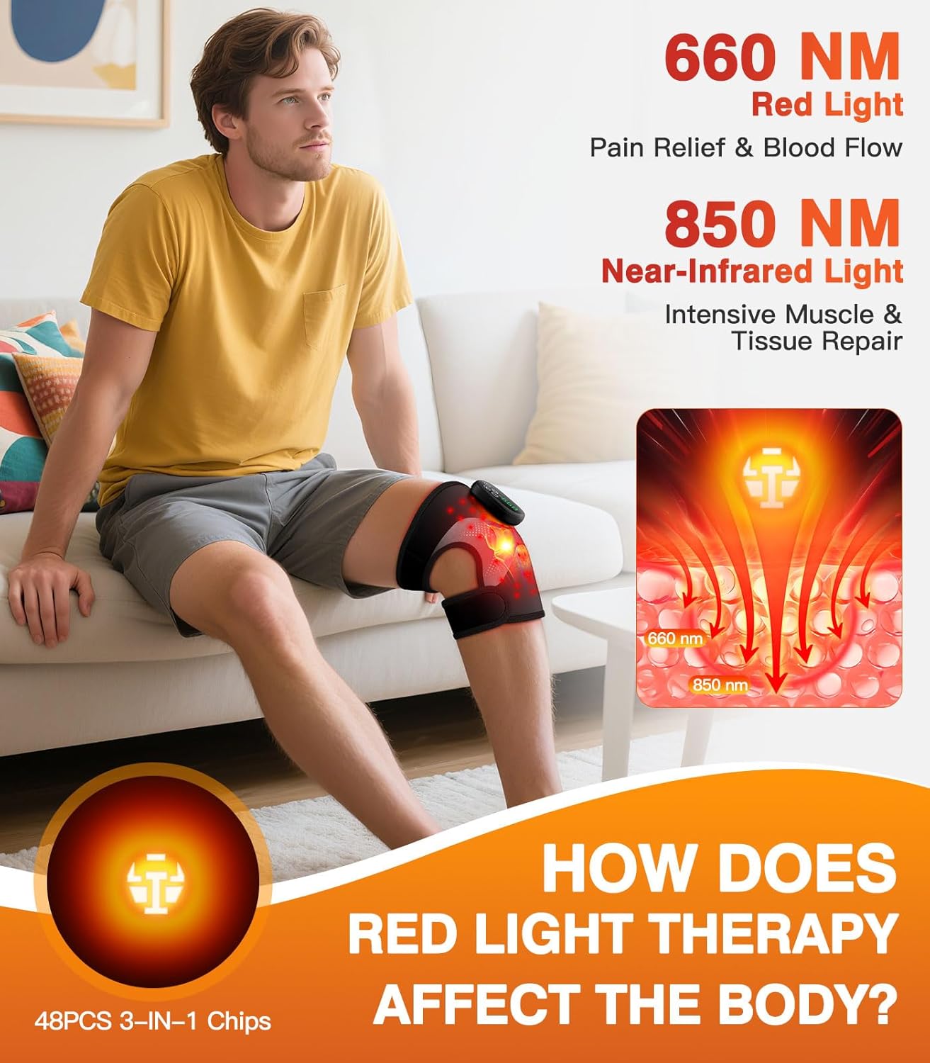 Vibration Knee Massage, Rechargeable Red Light Therapy Knee Brace with 660nm & 850nm Red Light for Elbow/Shoulder/Joint