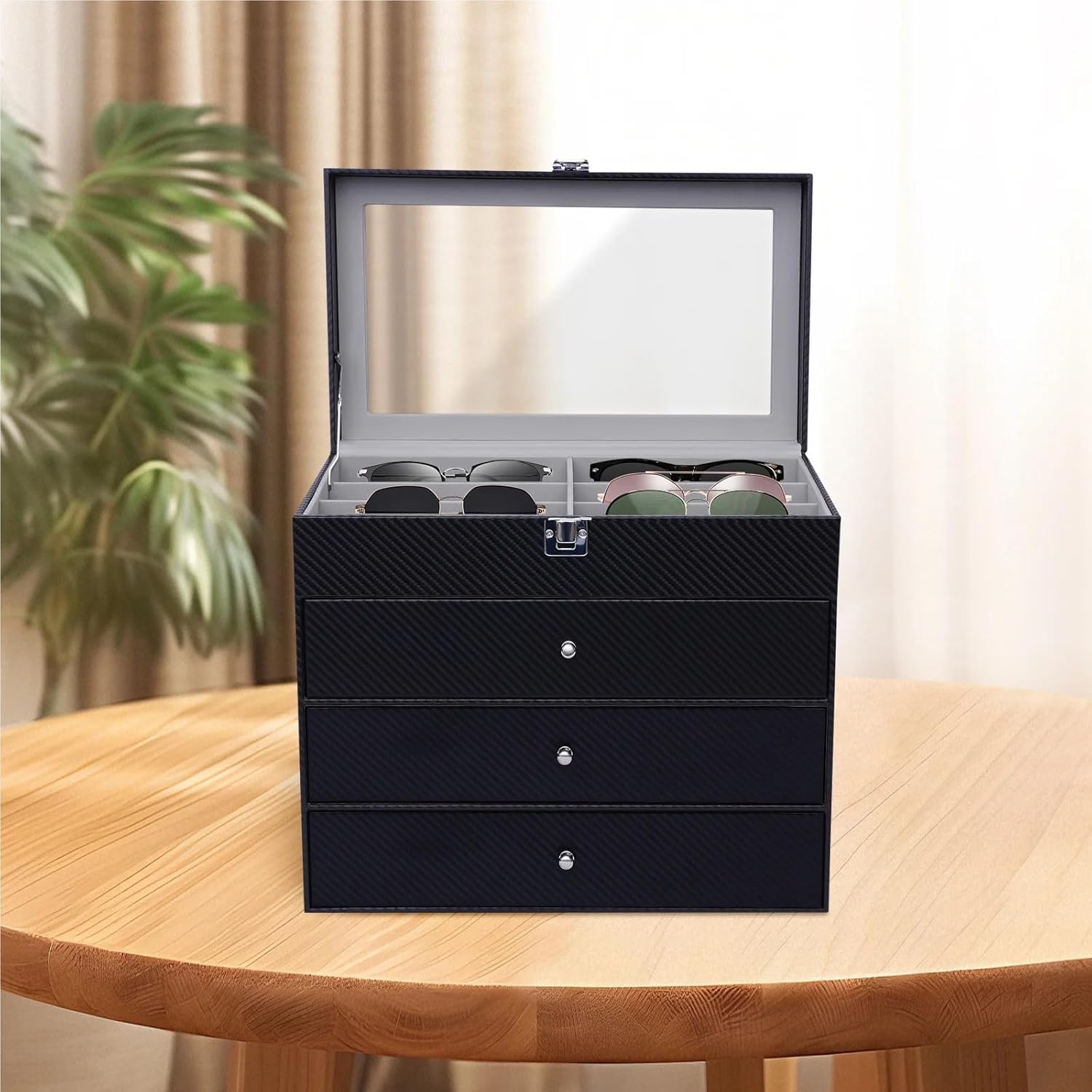 4 Layer Sunglass Organize Box 24 Slots Multiple Glasses Organizer Eyeglass Sunglass Storage Box Display,Black