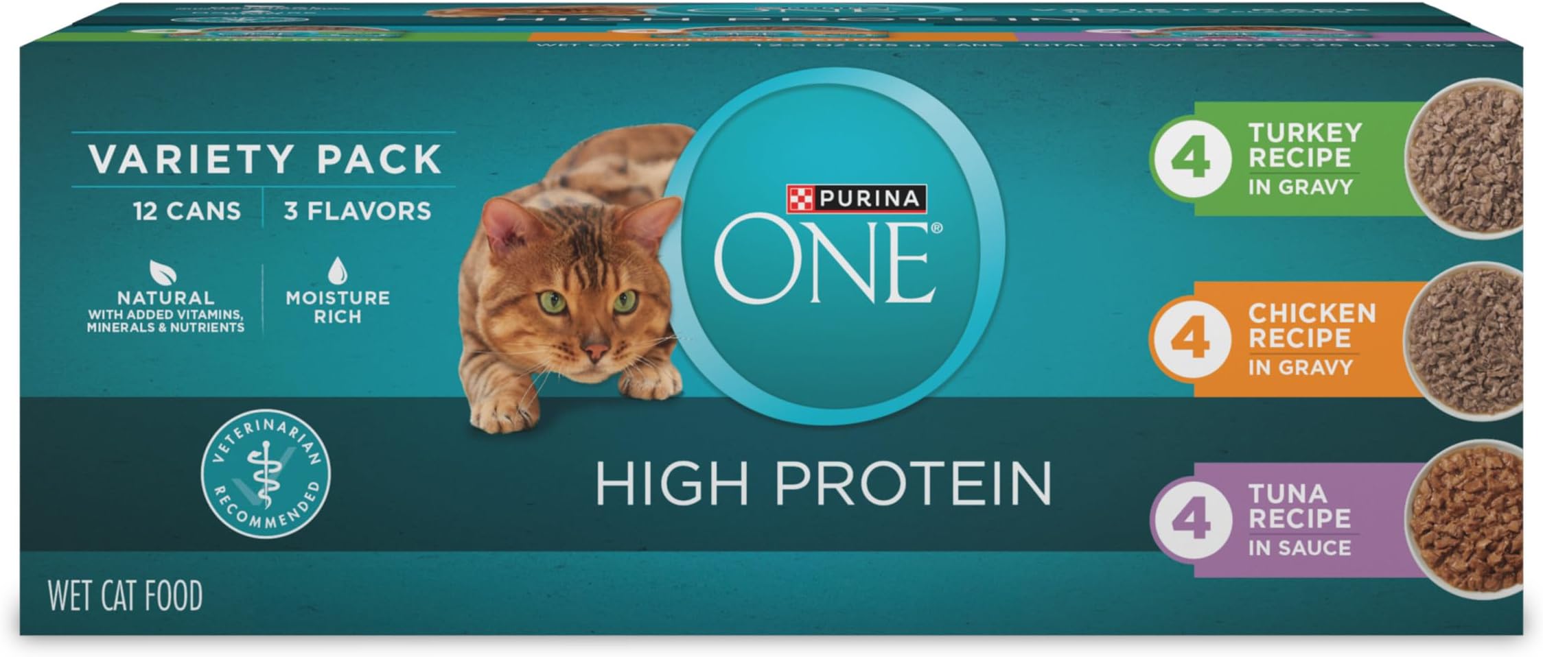 Purina ONE Natural, High Protein Wet Cat Food Variety Pack, True Instinct Turkey, Chicken & Tuna Recipes - (2 Packs of 12) 3 oz. Cans