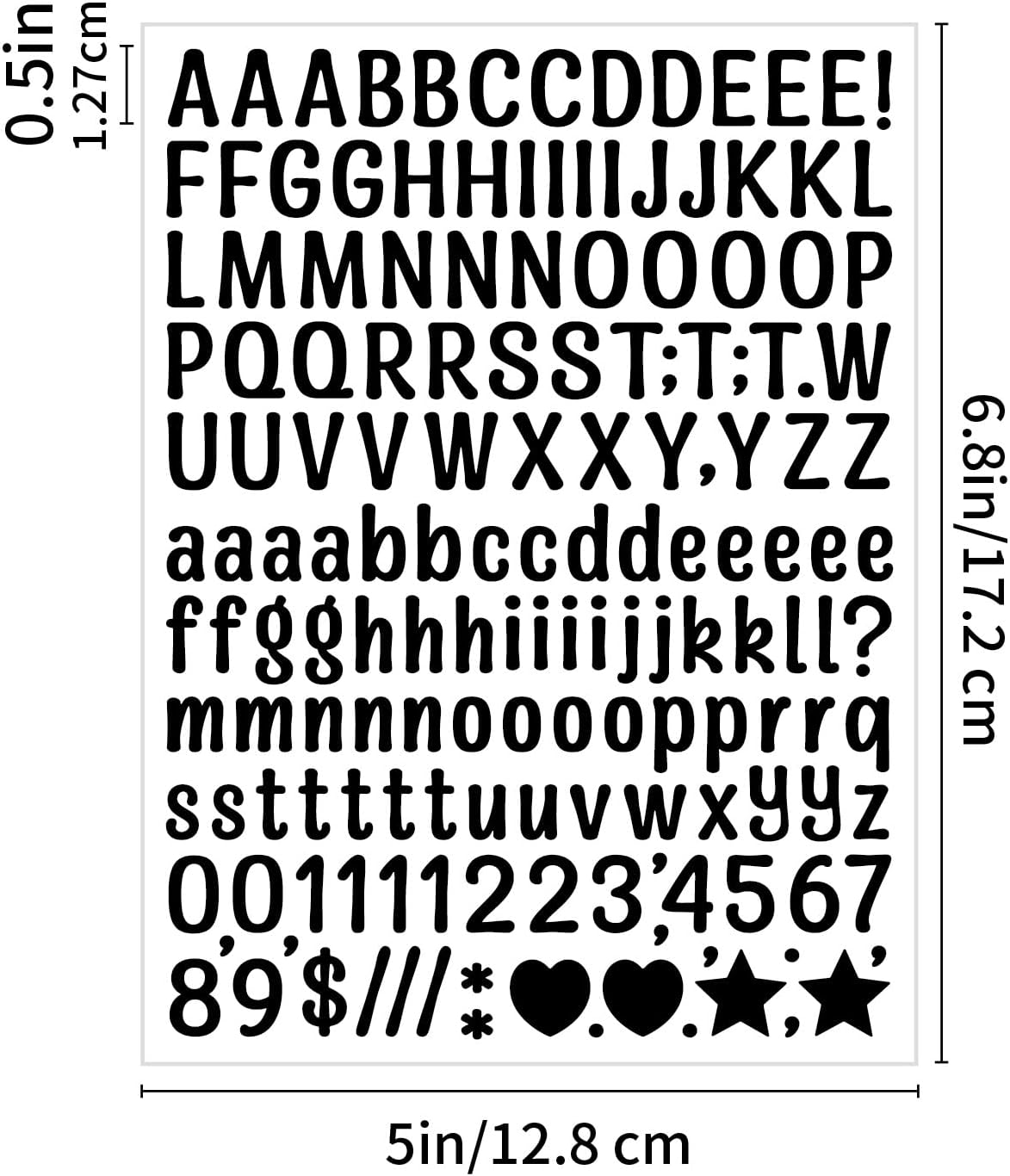 12 Sheet Cute Alphabet Number Stickers, 0.5 Inch Small Letter Decals with Symbols, ABC 123 for Playful School Projects Scrapbook Titles, DIY Signs, Labeling, Lighthearted Crafts（Black）