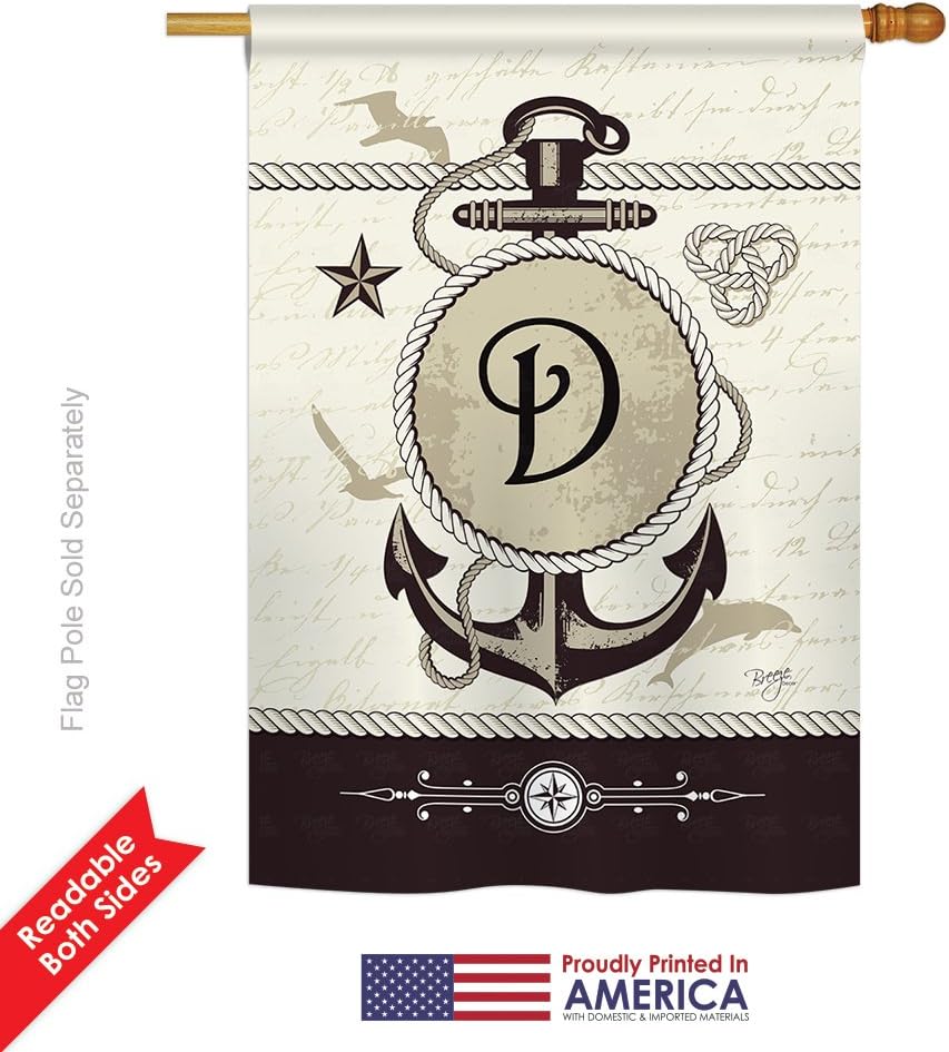 Breeze Decor - Nautical D Initial Monogram - Everyday Impressions Decorative Vertical House Flag 28" x 40" Printed in USA