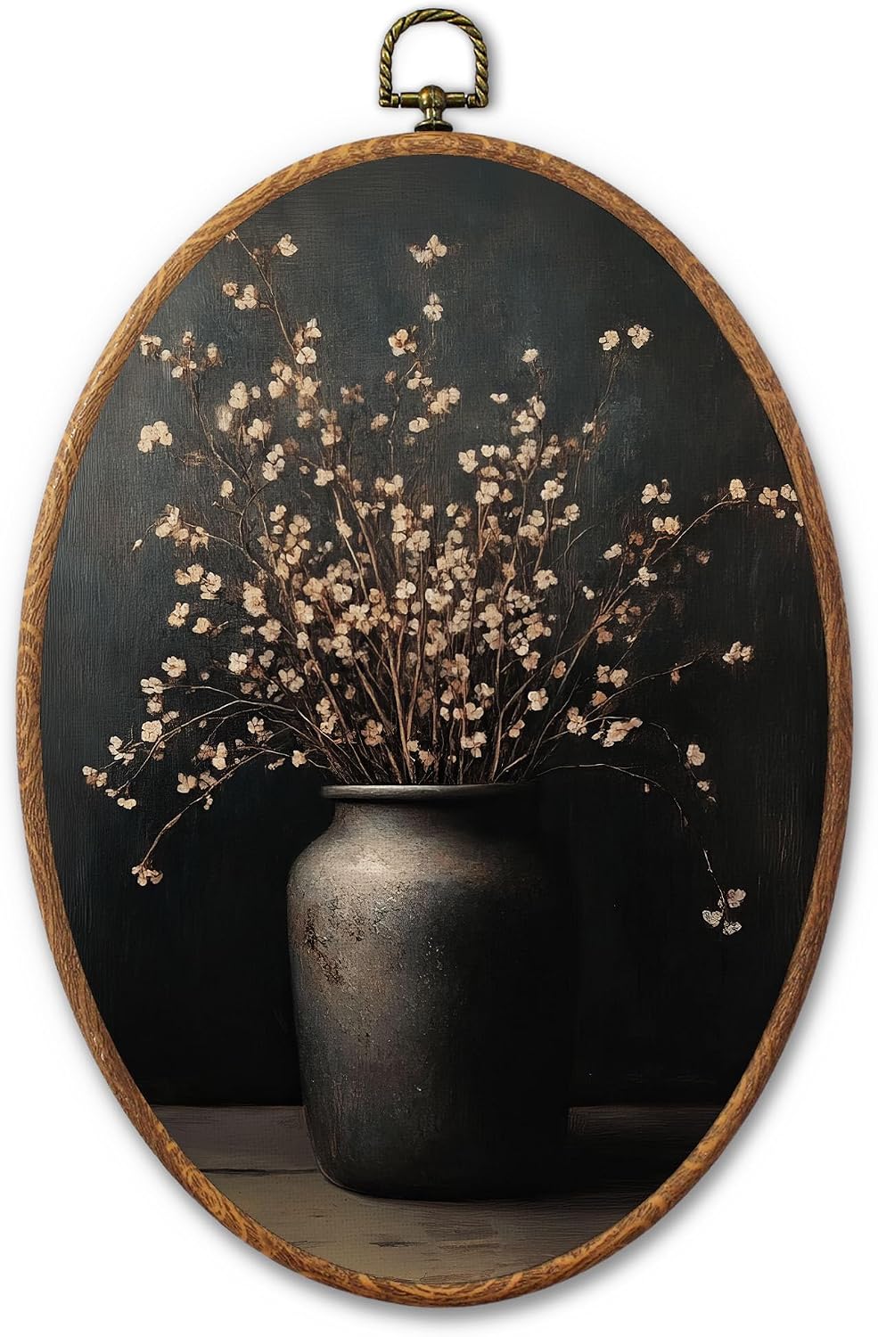 AYQJCBGC Vintage Dark Flowers Oval Framed Wall Art, Cottagecore Retro Canvas Wall Decor, Dark Academia Framed Prints Hanging Decor for Home Bedroom Living Room, 8.3x11.6 Inch. (015)