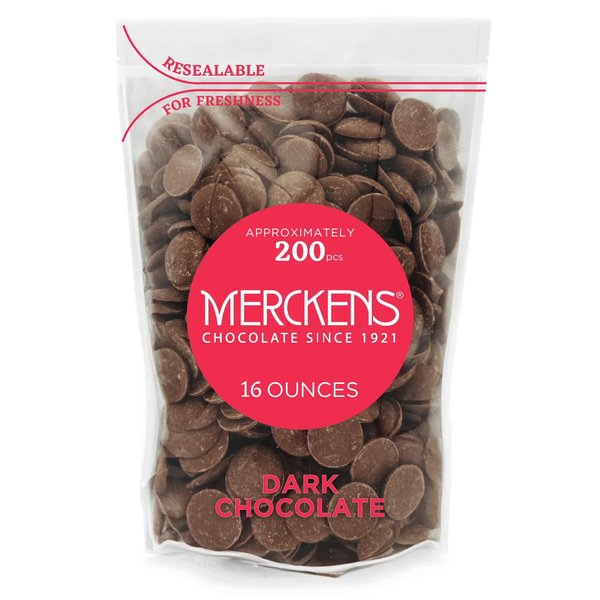 KIDUMerckens Chocolate Melting Wafers Bulk Bag Perfect For Dipping, Deserts, Baking And More (Dark, 1 Pound Microwave Safe)
