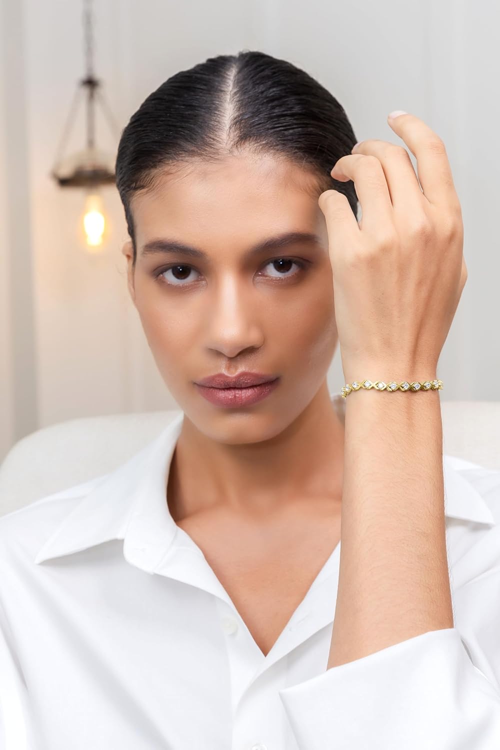 Hoops & Loops 925 Sterling Silver Cubic Zirconia XO Design Tennis Bracelet for Women, 7.25'' Silver, Yellow Gold, Rose Gold