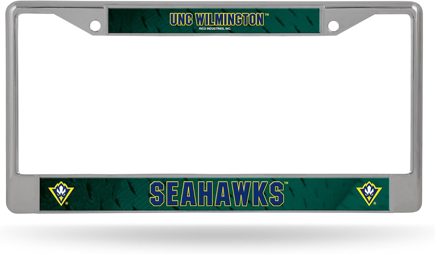 Rico Industries NCAA N.Carolina-Wilmington Seahawks 12" x 6" Silver Chrome Frame W' Decal Insert Car/Truck/SUV Auto Accessory