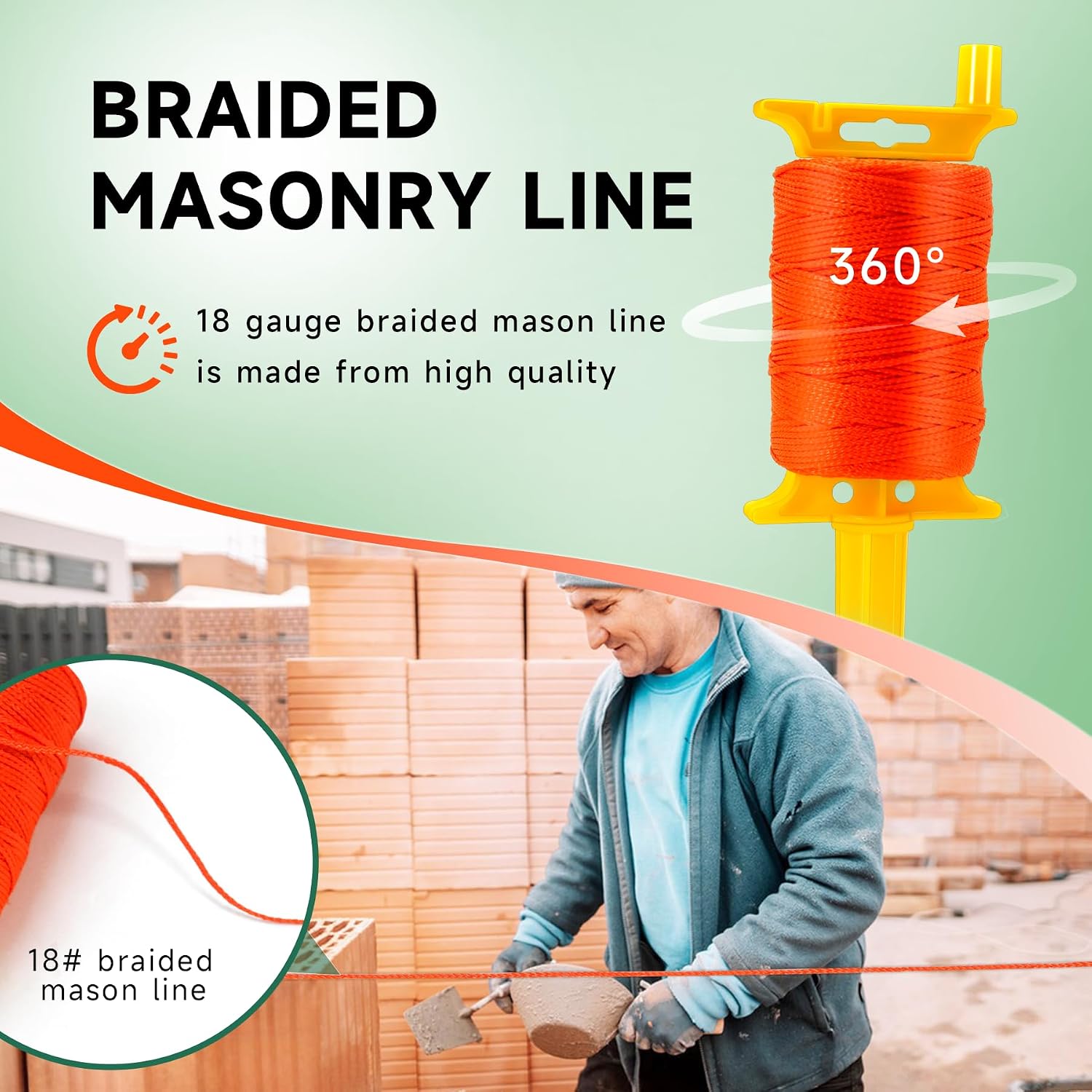 2 Pack Mason Line with Handle,540ft #18 Braided Nylon Mason Line for Gardening, Masonry Tools, Surveying, Kite Twine String or DIY Project