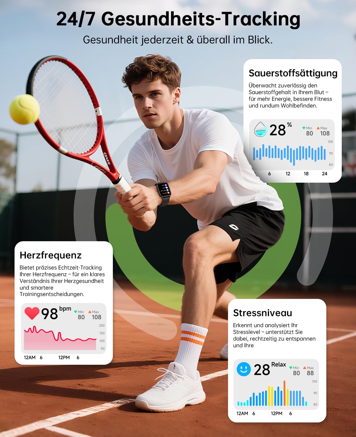 Gydom Smartwatch Herren mit Telefonfunktion 1.85" HD 2 Armbänder Fitnessuhr Fitness Tracker Herzfrequenz/SpO2/Schlafmonitor/IP68 Wasserdicht Sportuhr Schrittzähler Uhr für Samsung Android iOS Schwarz