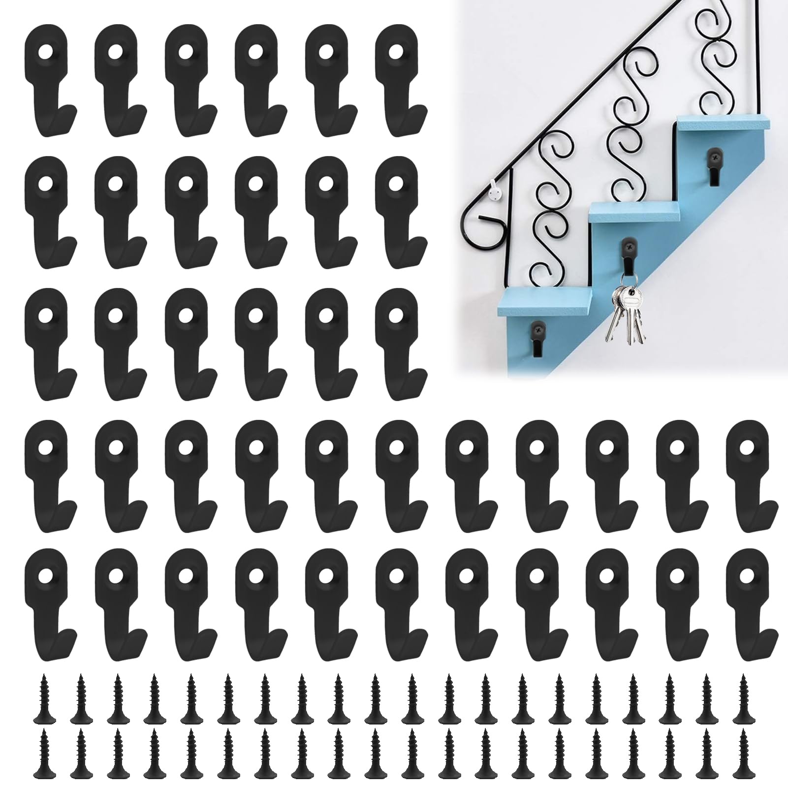 BOULESENM 40 Stück Schlüsselhaken Schwarz,Mini Wandhaken Kleiderhaken,Kleiderhaken wand einzeln,Garderobenhaken Einzeln,wandhaken zum schrauben,Mantelhaken EisenHaken für Schlafzimmer, Wohnzimmer Küche, Haushalt & Wohnen