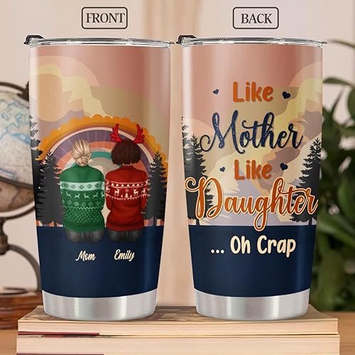 Miniatura 4 de Vaso personalizado para mamá, mamá de hija, hijo, como madre, como hija, Oh Crap Pine Tree Vista trasera, arco iris, vintage, nombre personalizado,